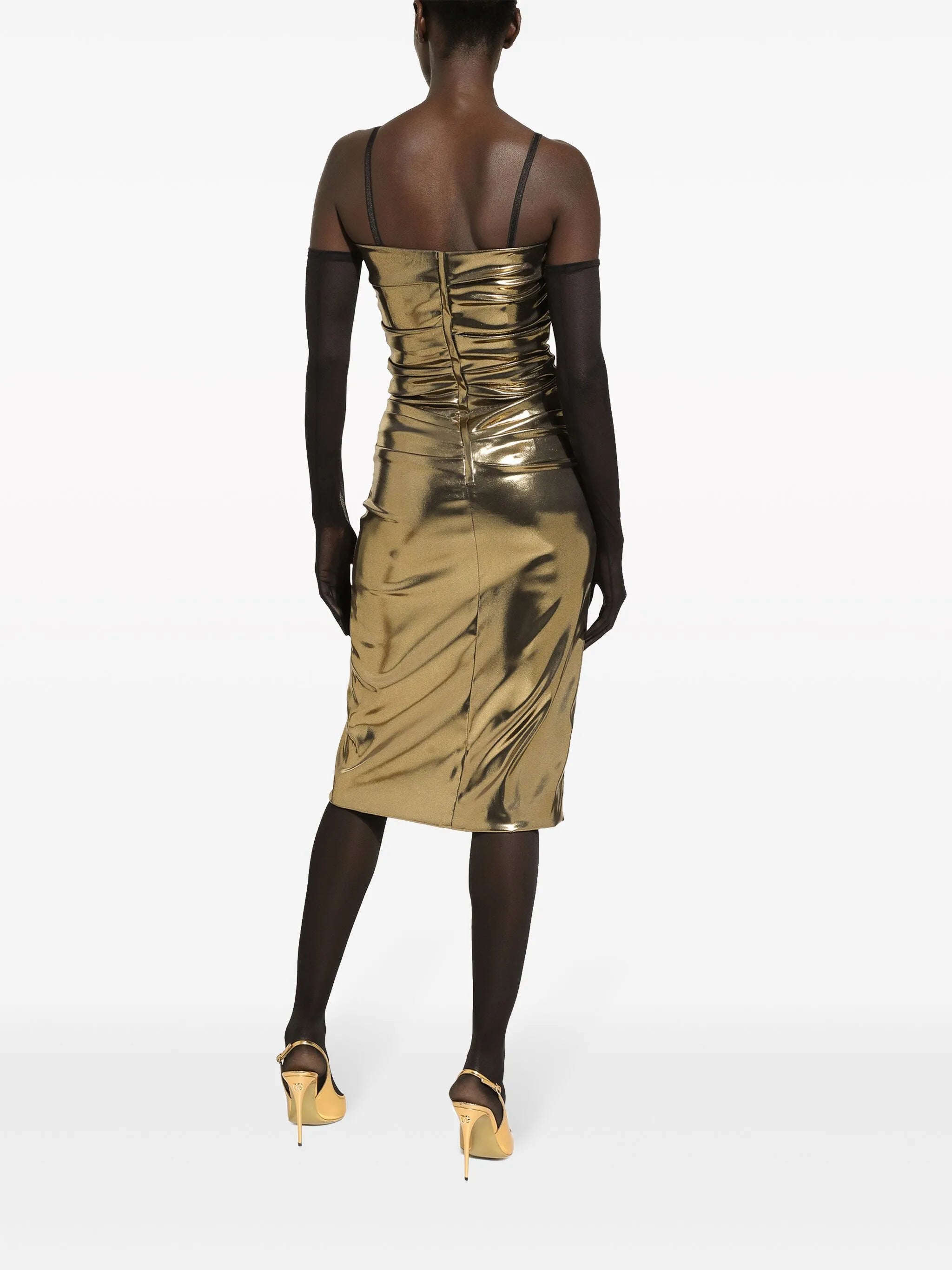 foiled strapless dress