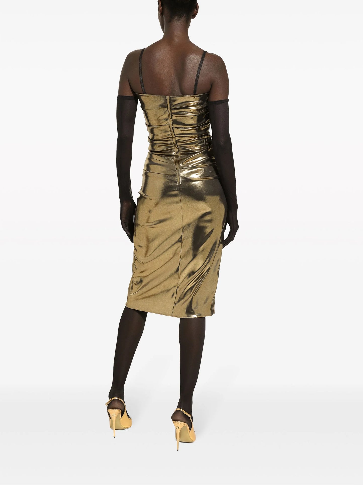 foiled strapless dress