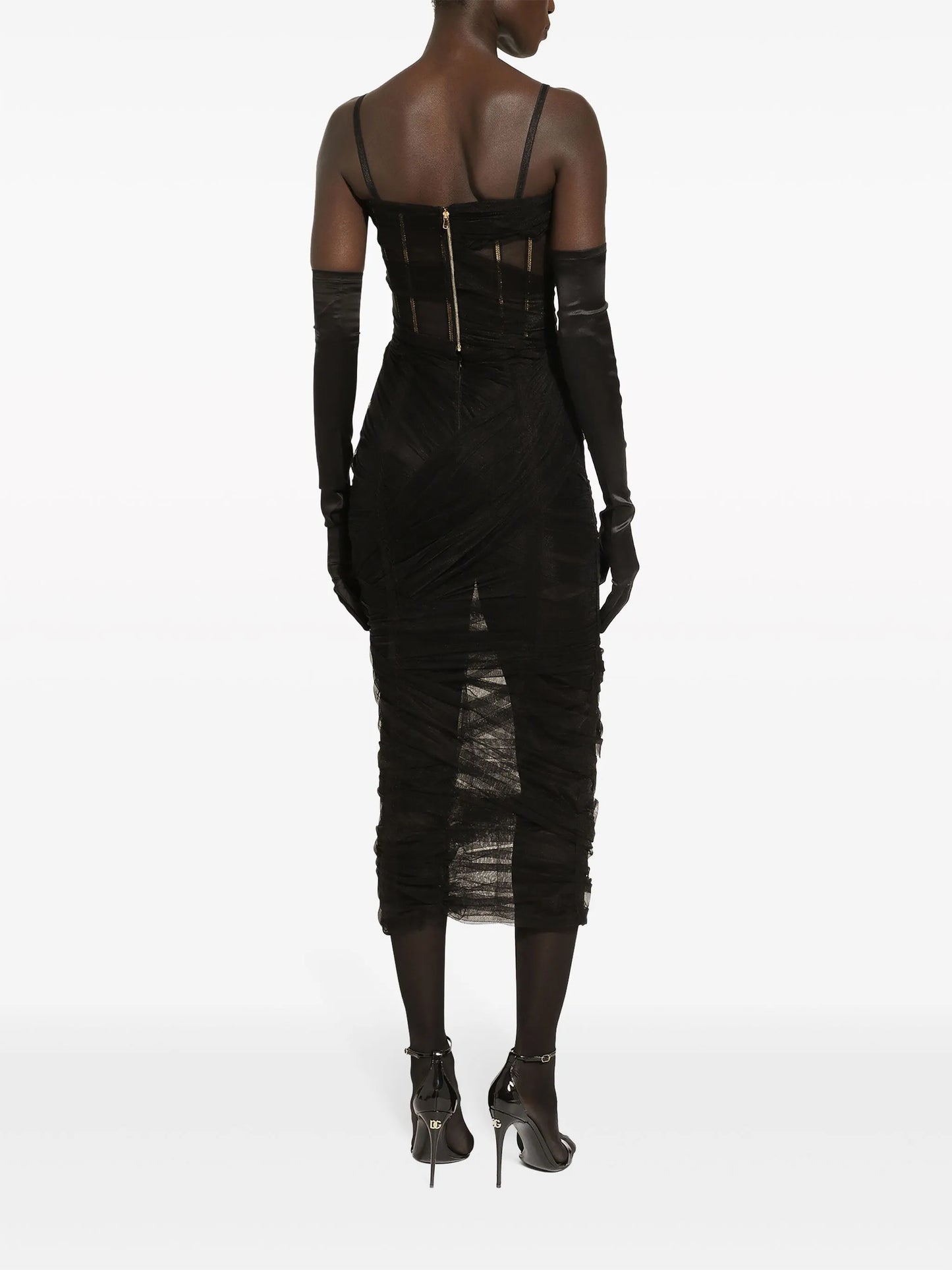 draped tulle corset dress