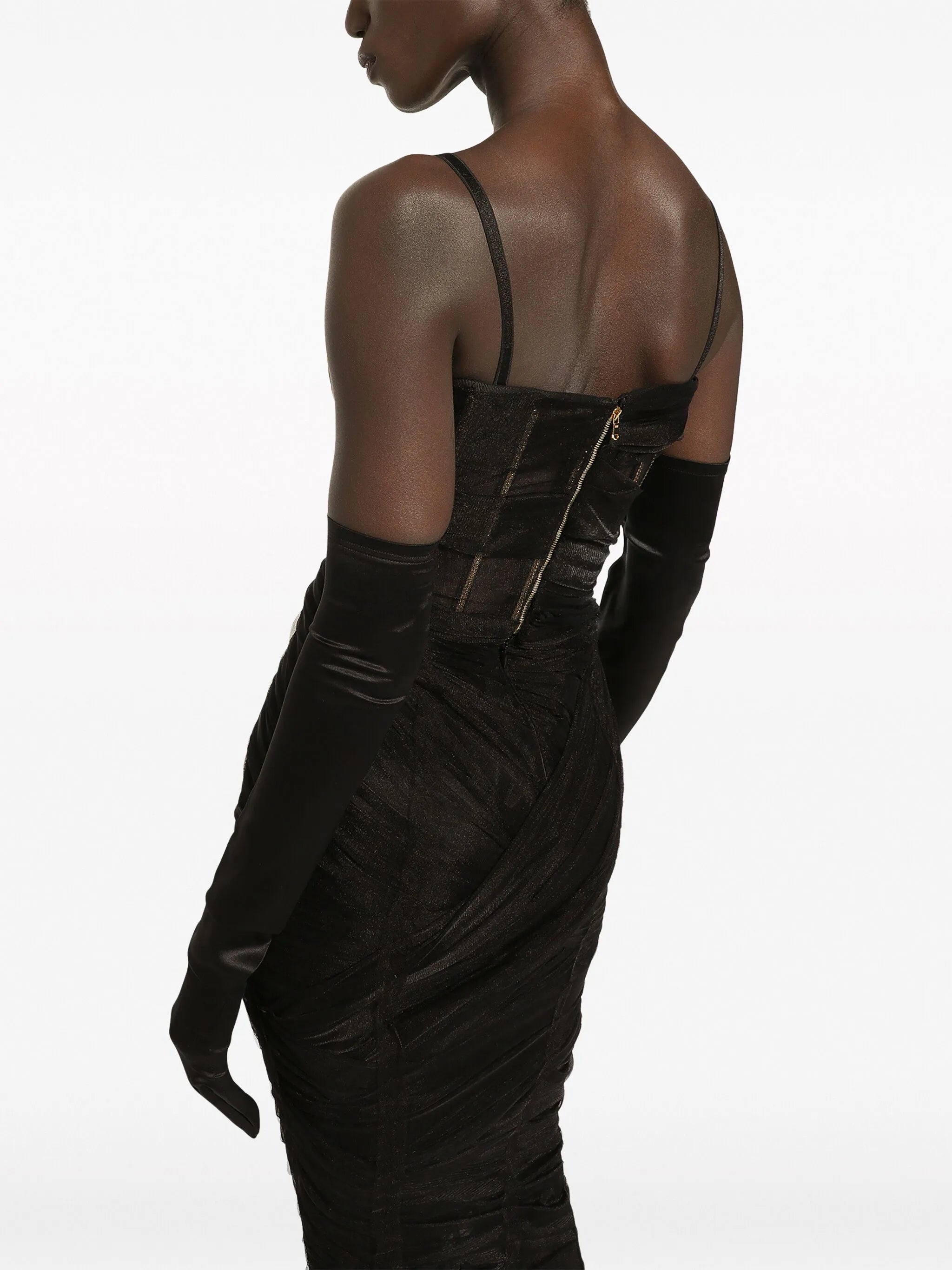 draped tulle corset dress