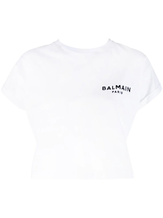 flocked-logo cropped T-shirt