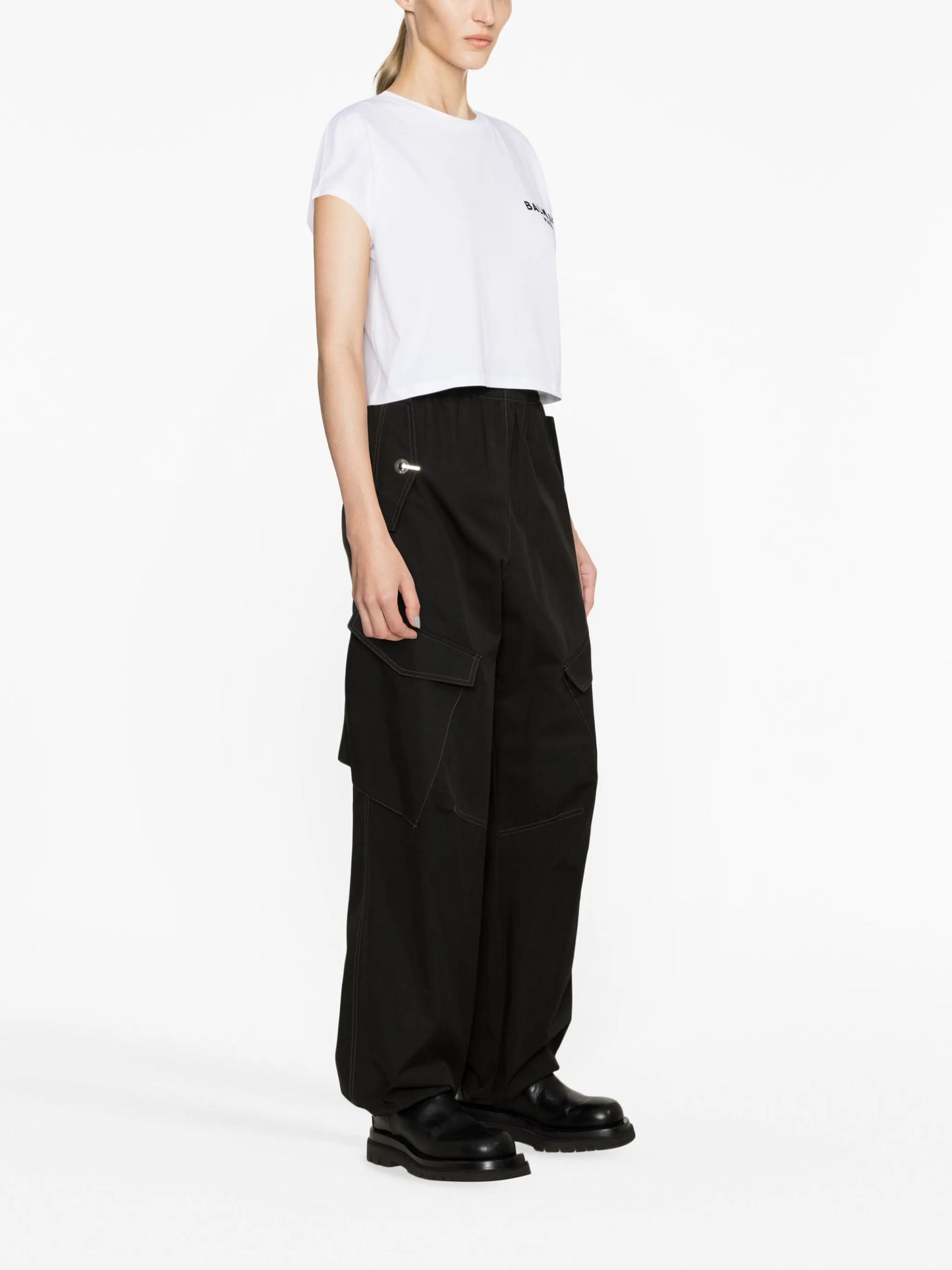 flocked-logo cropped T-shirt
