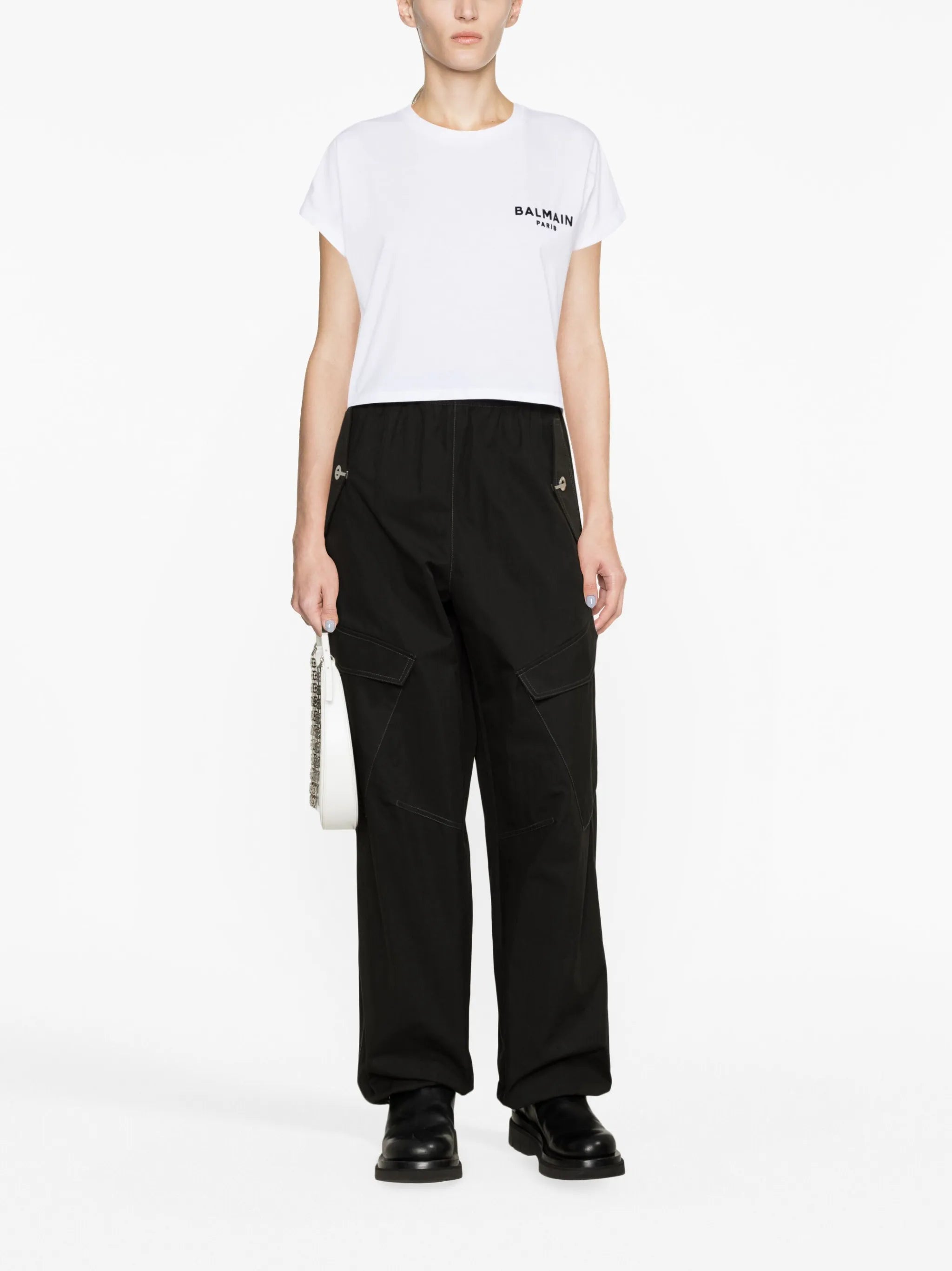 flocked-logo cropped T-shirt