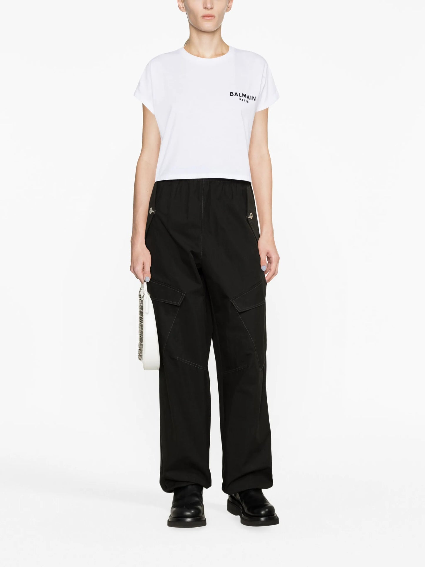 flocked-logo cropped T-shirt