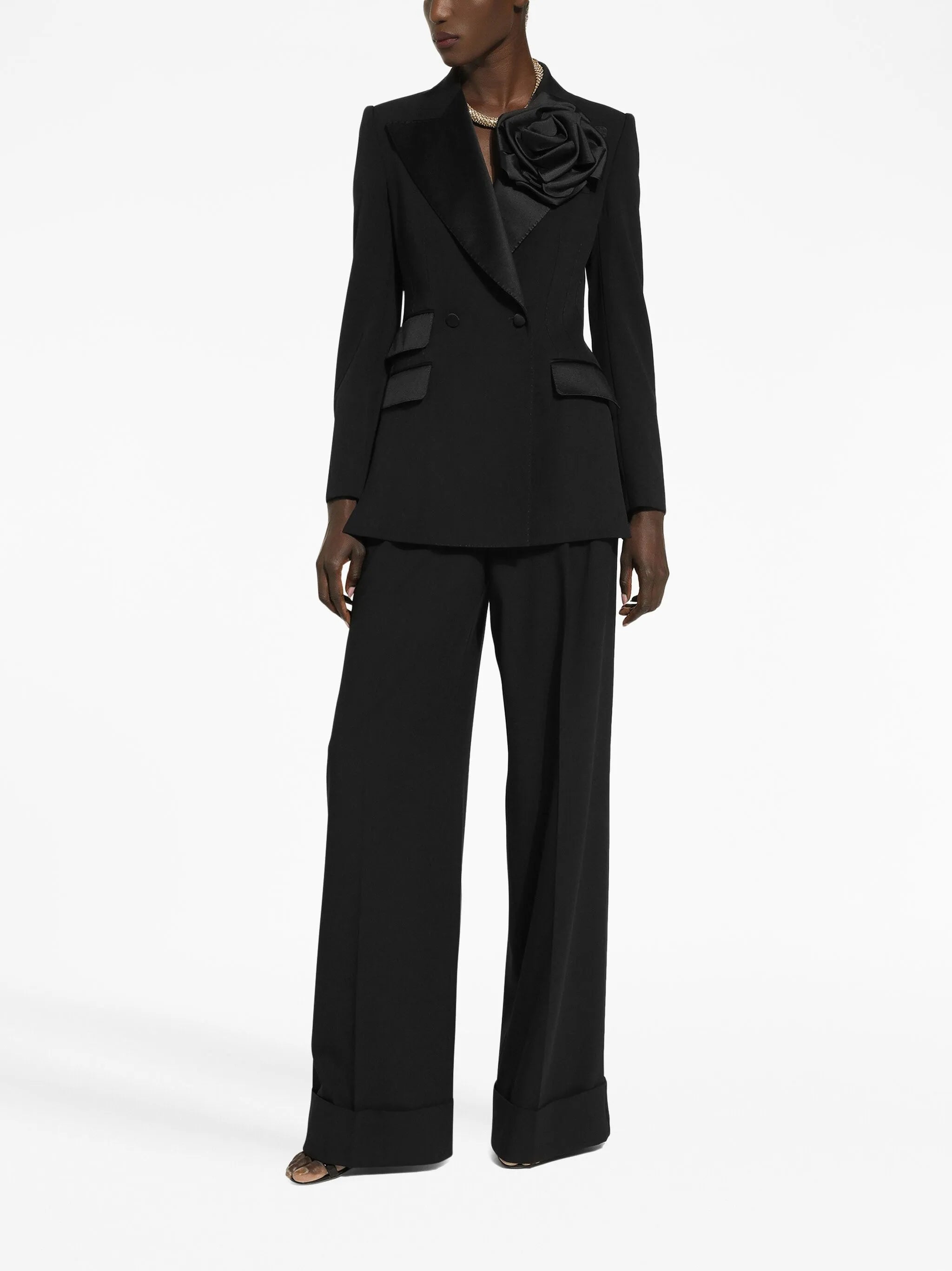 floral-appliqué double-breasted blazer
