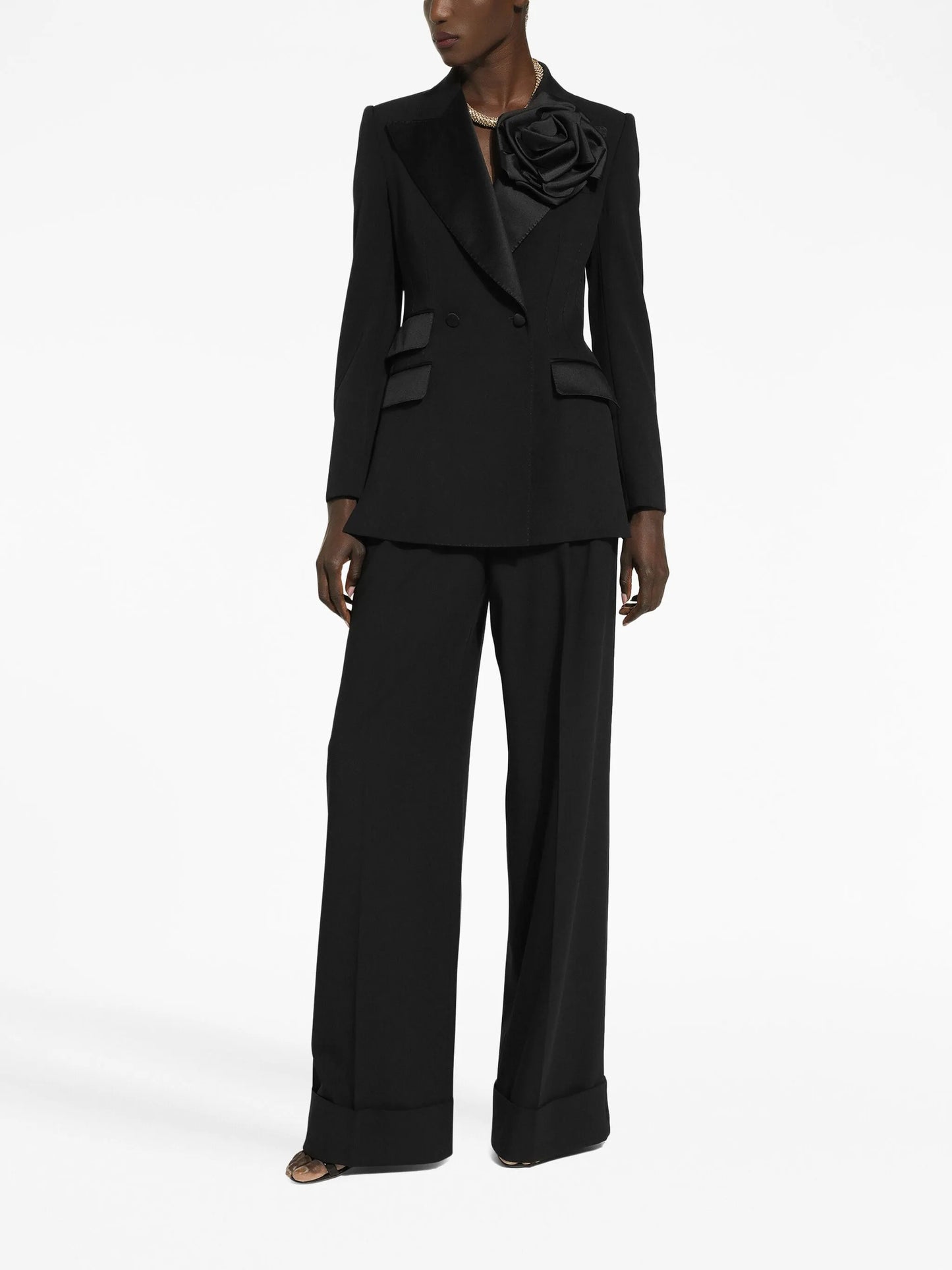 floral-appliqué double-breasted blazer