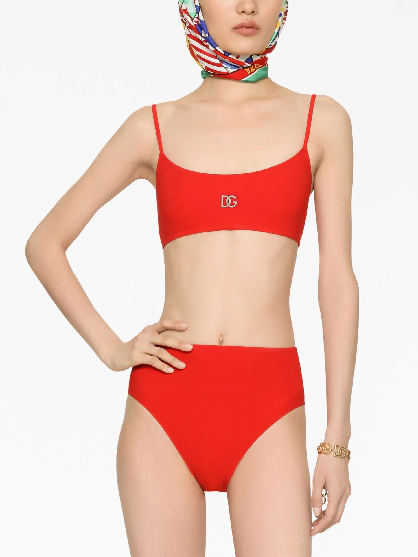 logo-plaque high-waisted bikini set