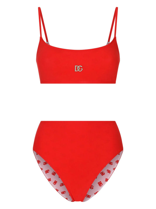 logo-plaque high-waisted bikini set