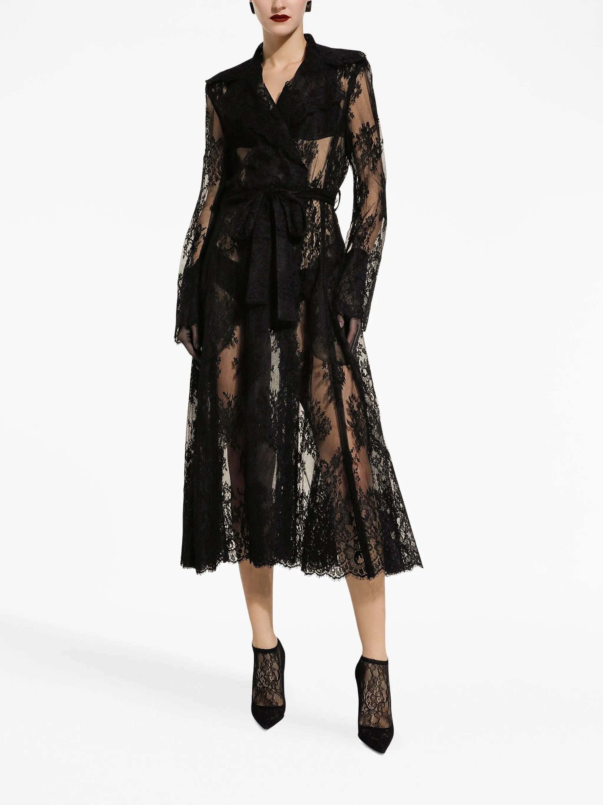 lace-panel long-sleeve coat