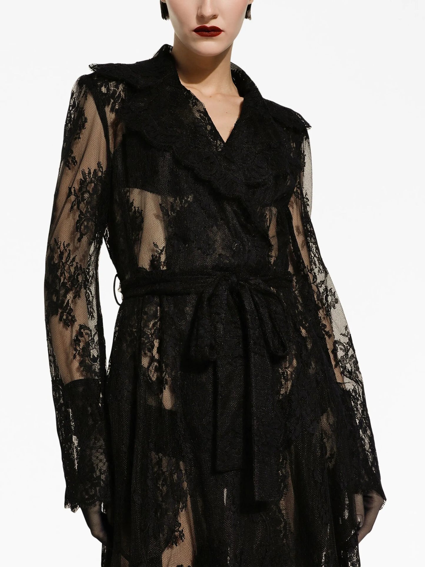 lace-panel long-sleeve coat