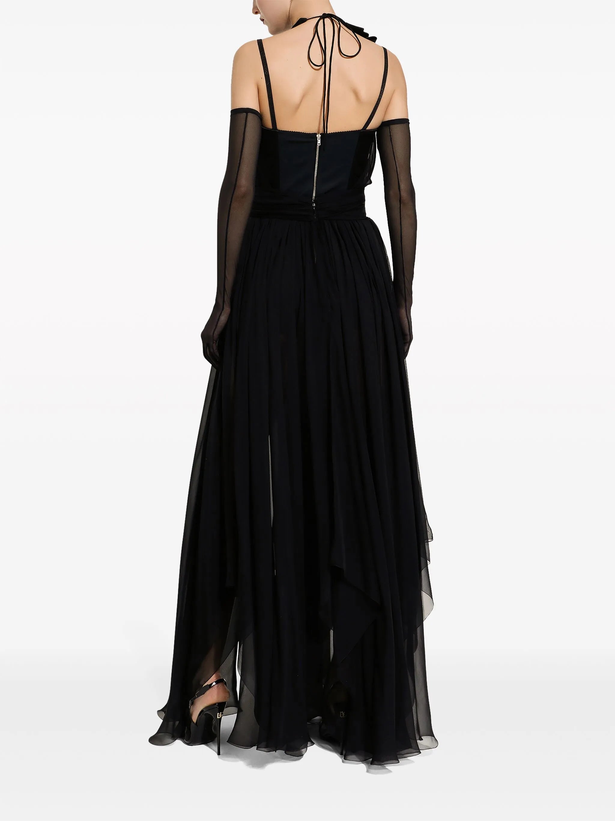 floral-detail pleated silk dress