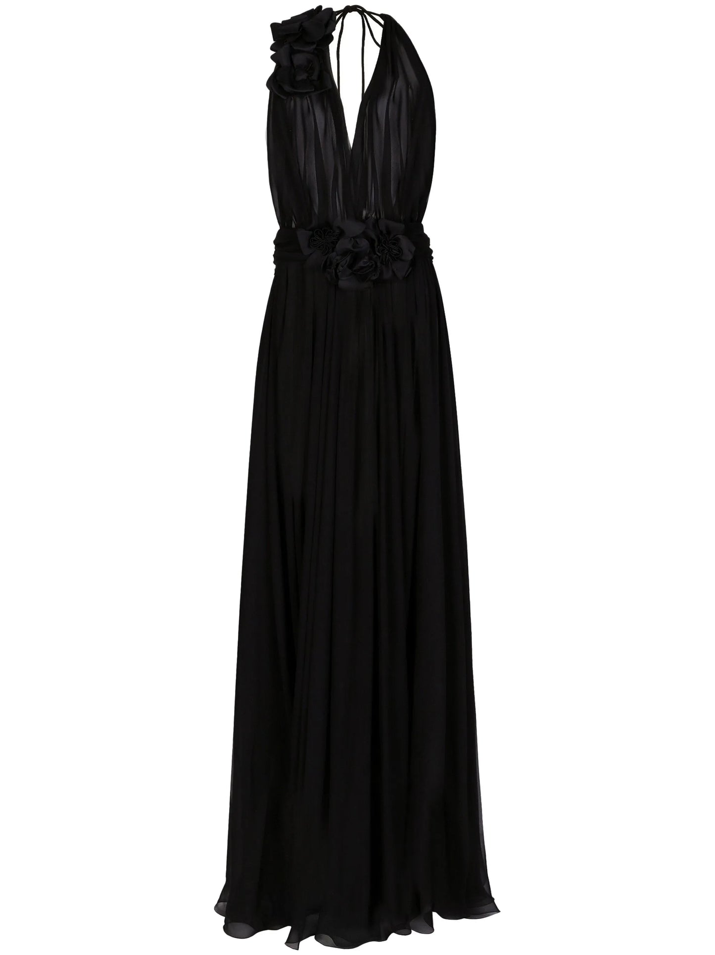 floral-detail pleated silk dress
