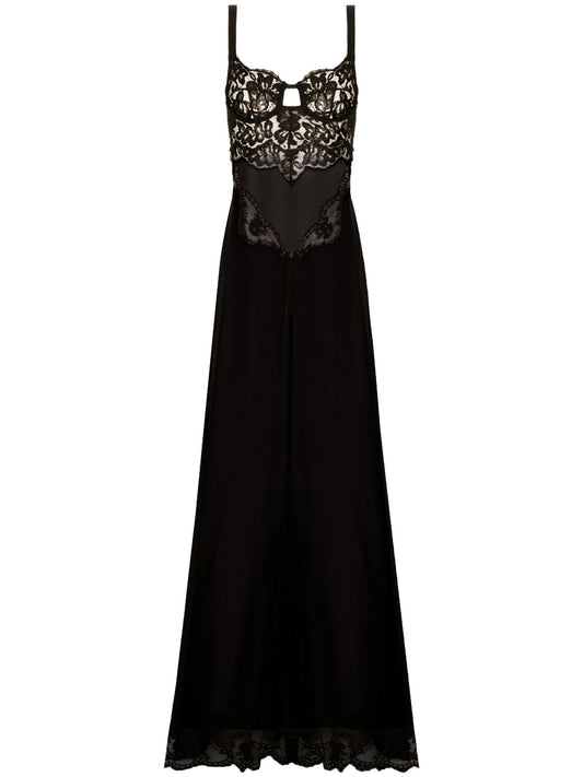 lace-detail silk-blend dress