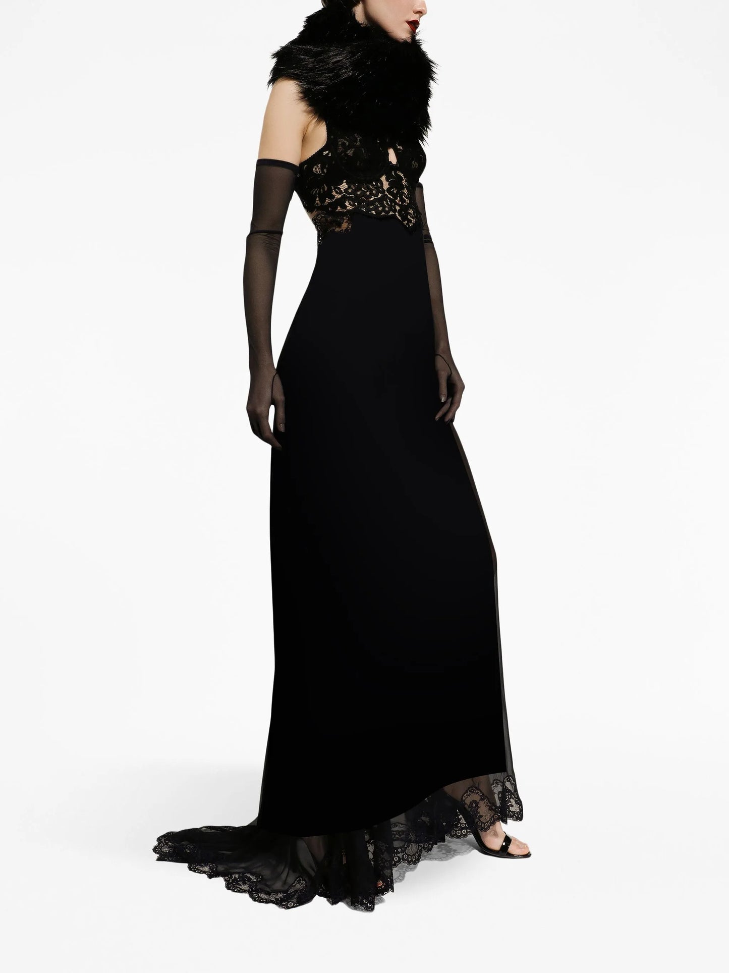 lace-detail silk-blend dress