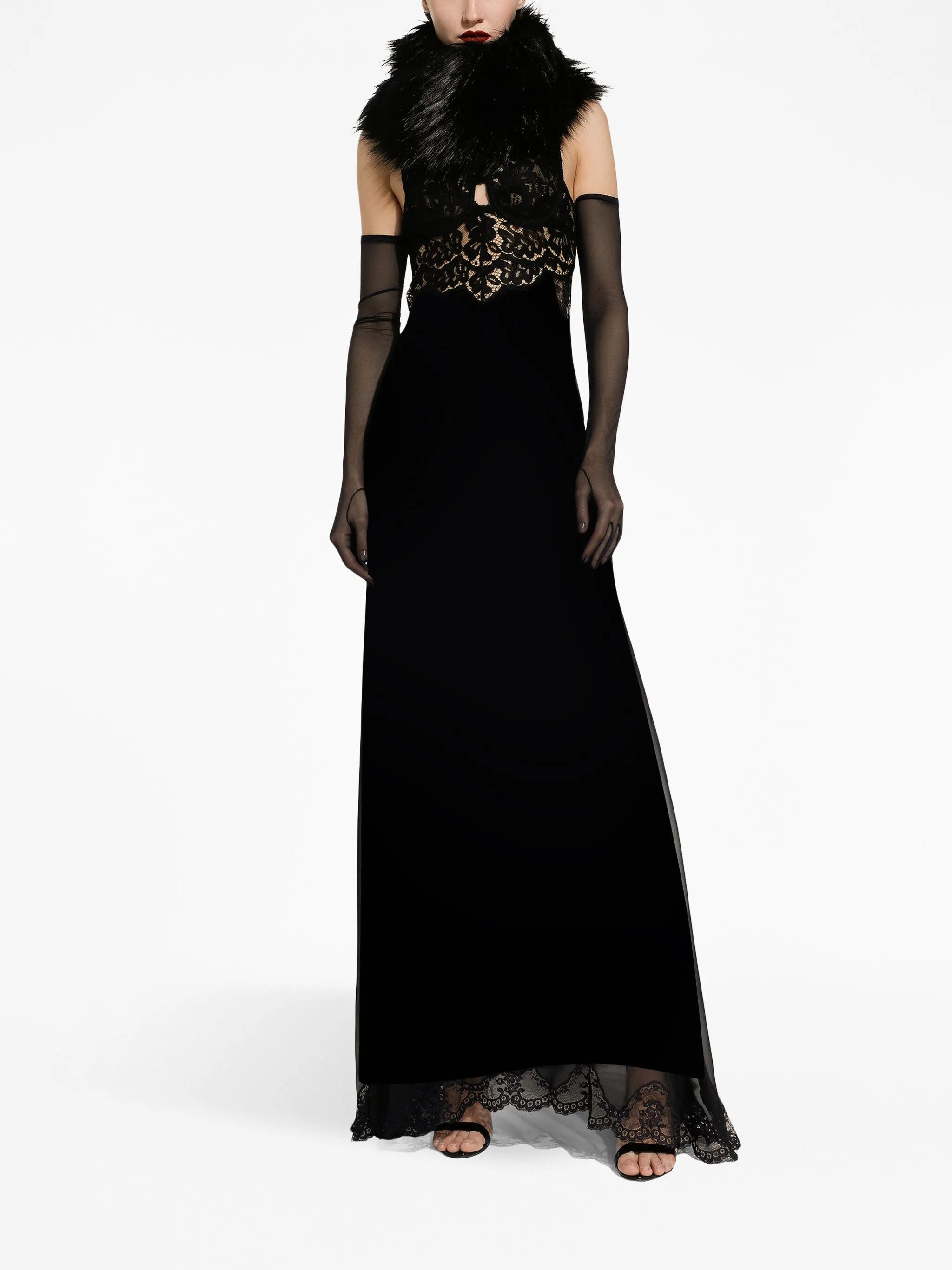 lace-detail silk-blend dress