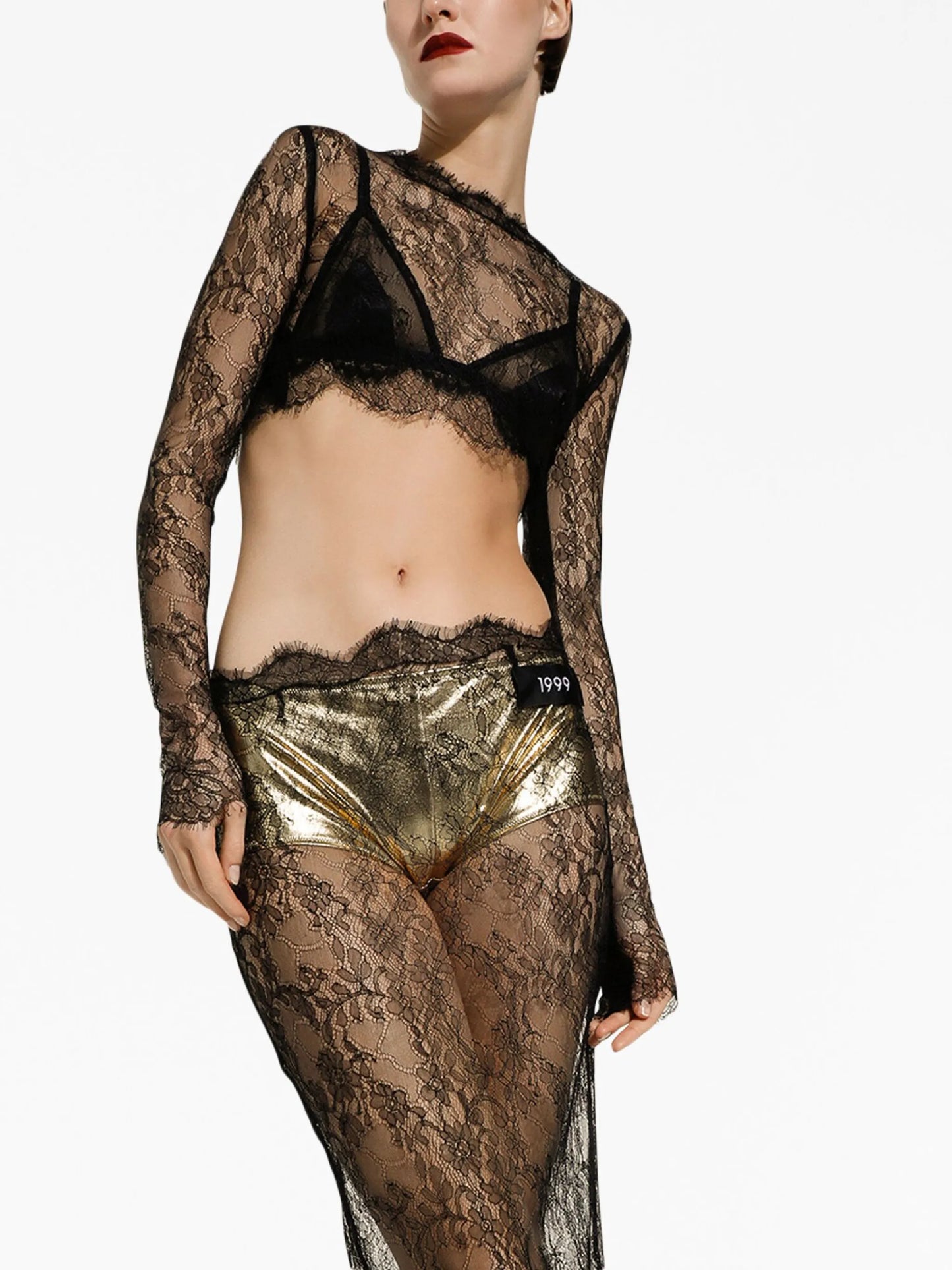sheer lace cropped top