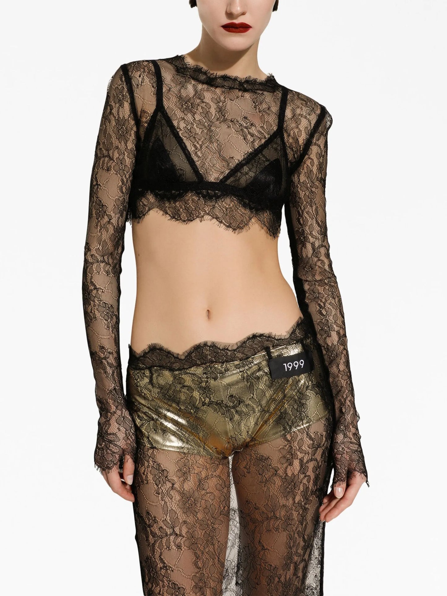 sheer lace cropped top