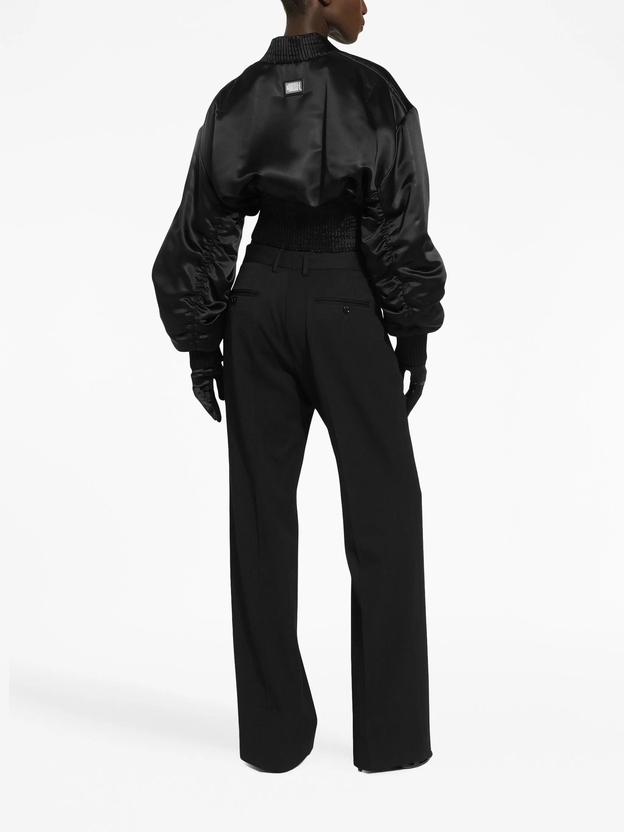 satin zip-up cropped jacket