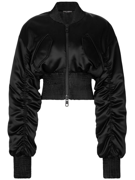 satin zip-up cropped jacket