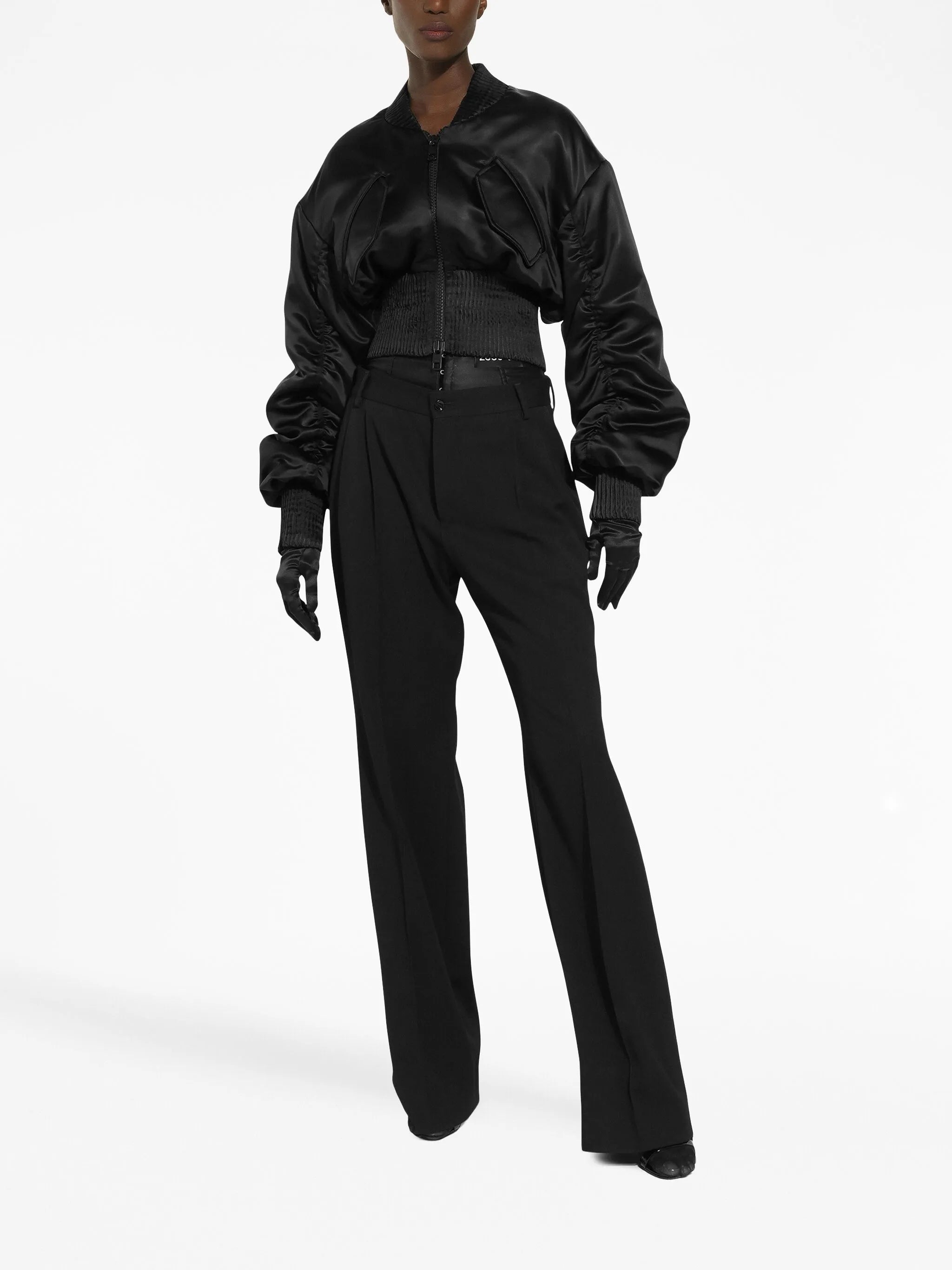 satin zip-up cropped jacket