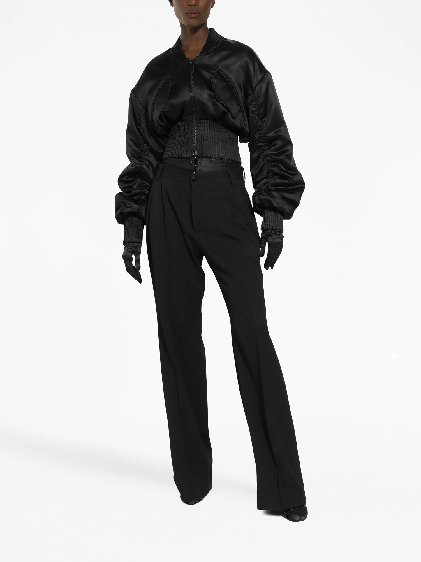 satin zip-up cropped jacket