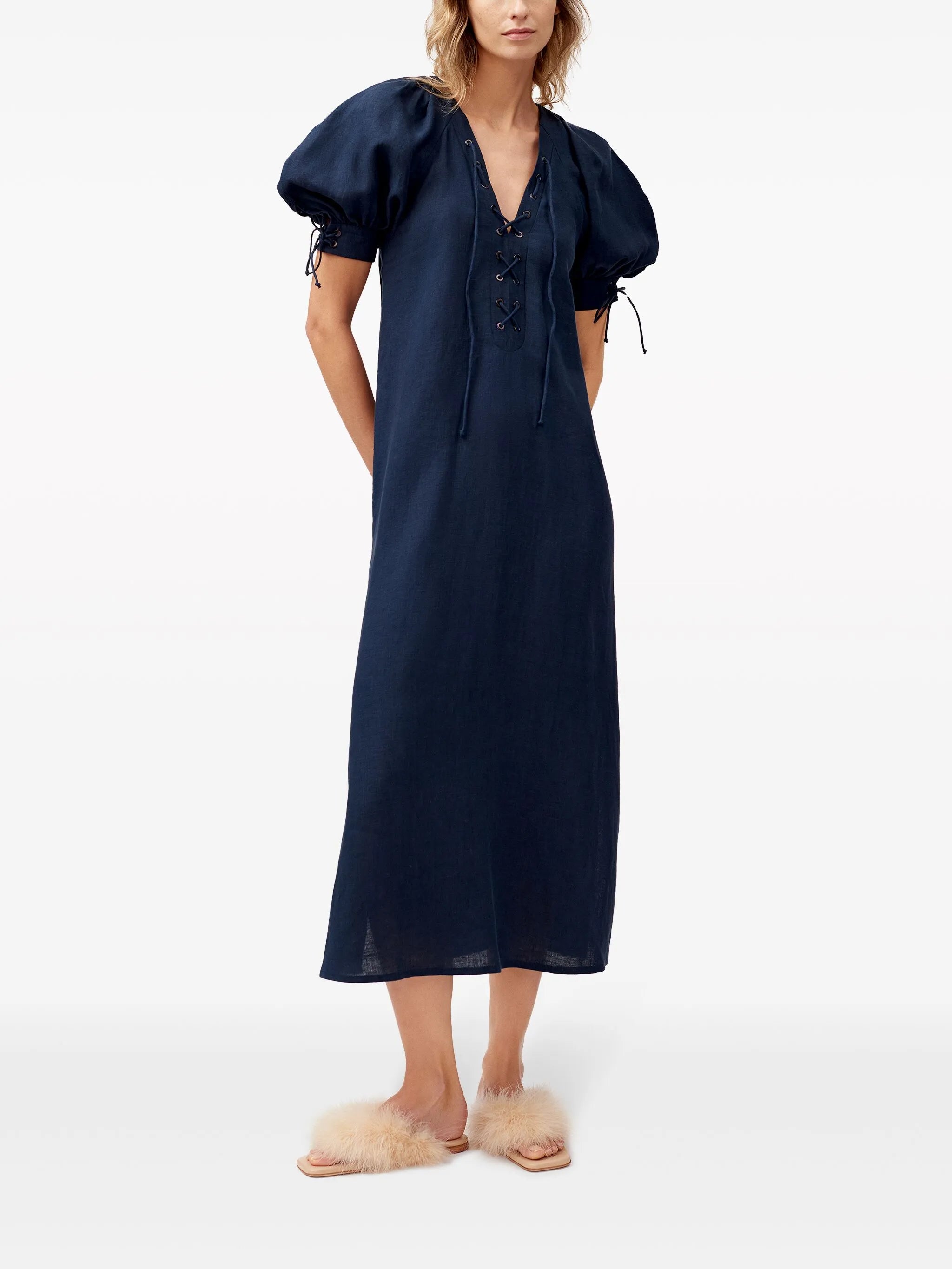 Garden puff-sleeve midi dress