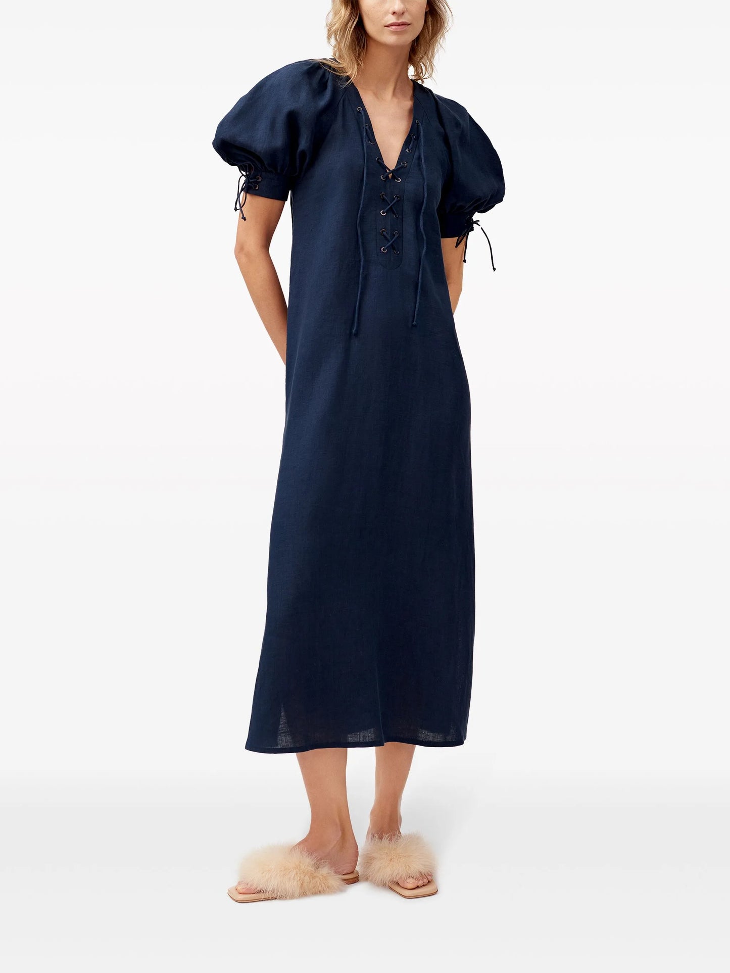 Garden puff-sleeve midi dress