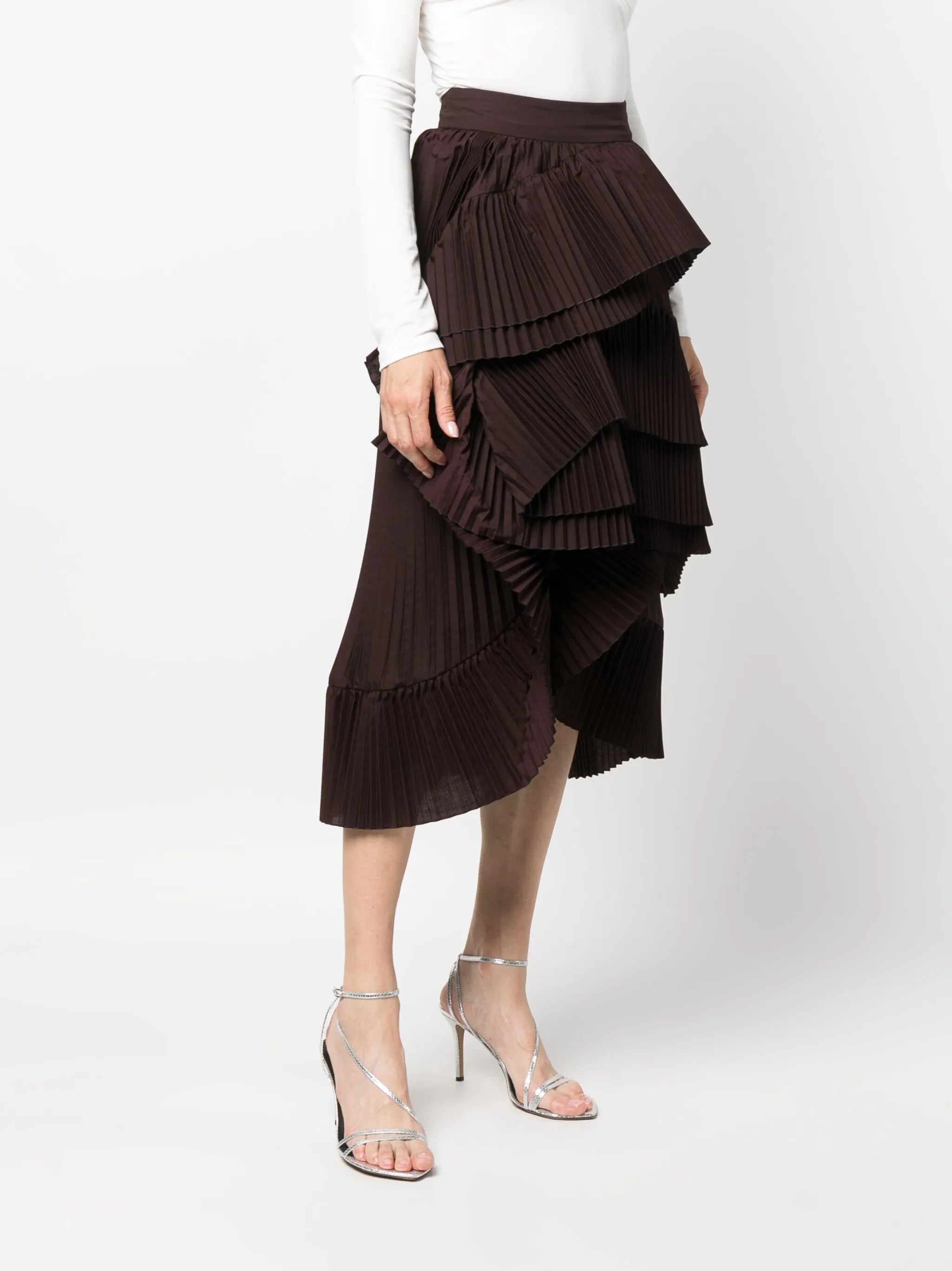 high-waist tiered pleated skirt