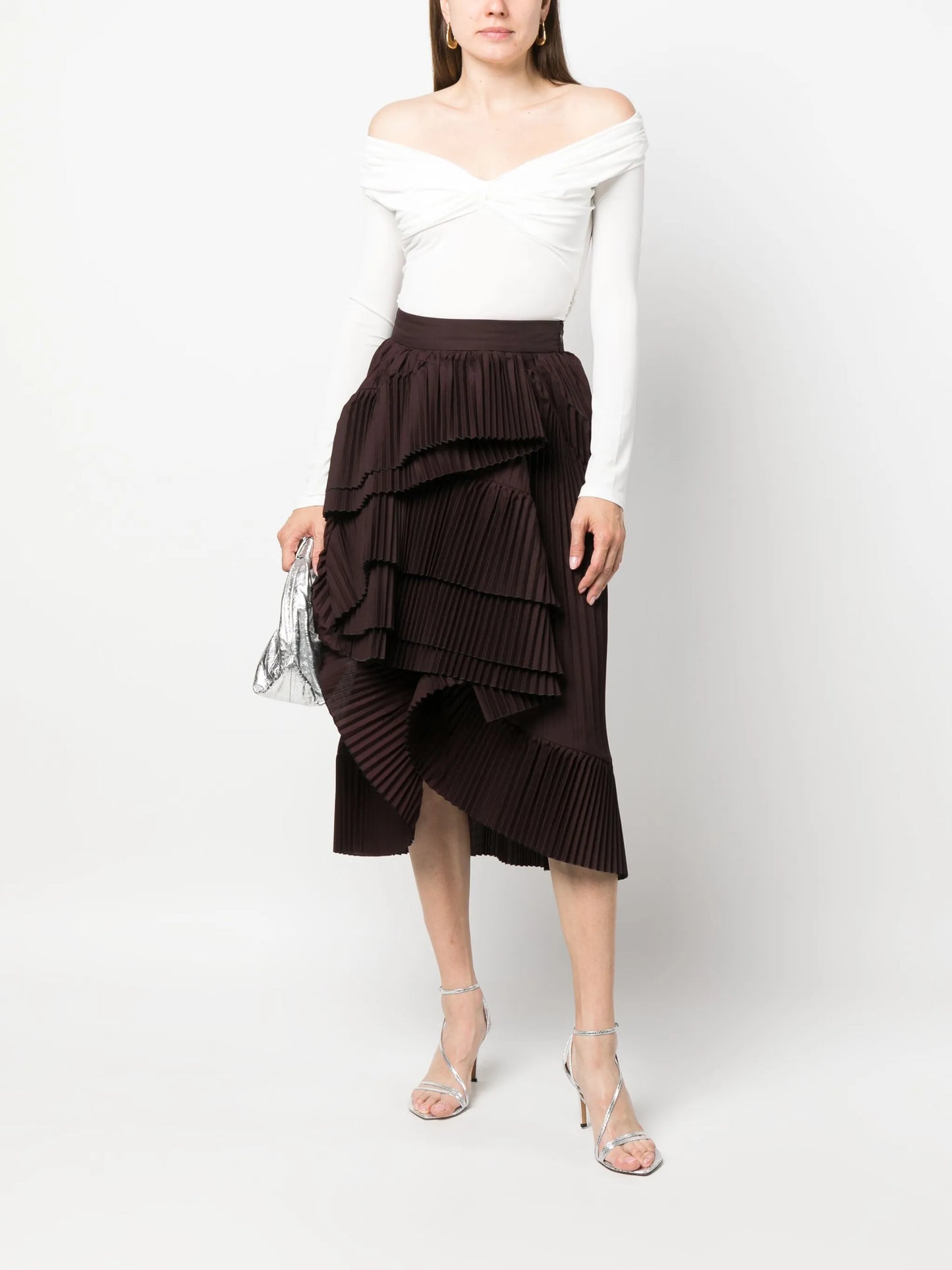 high-waist tiered pleated skirt