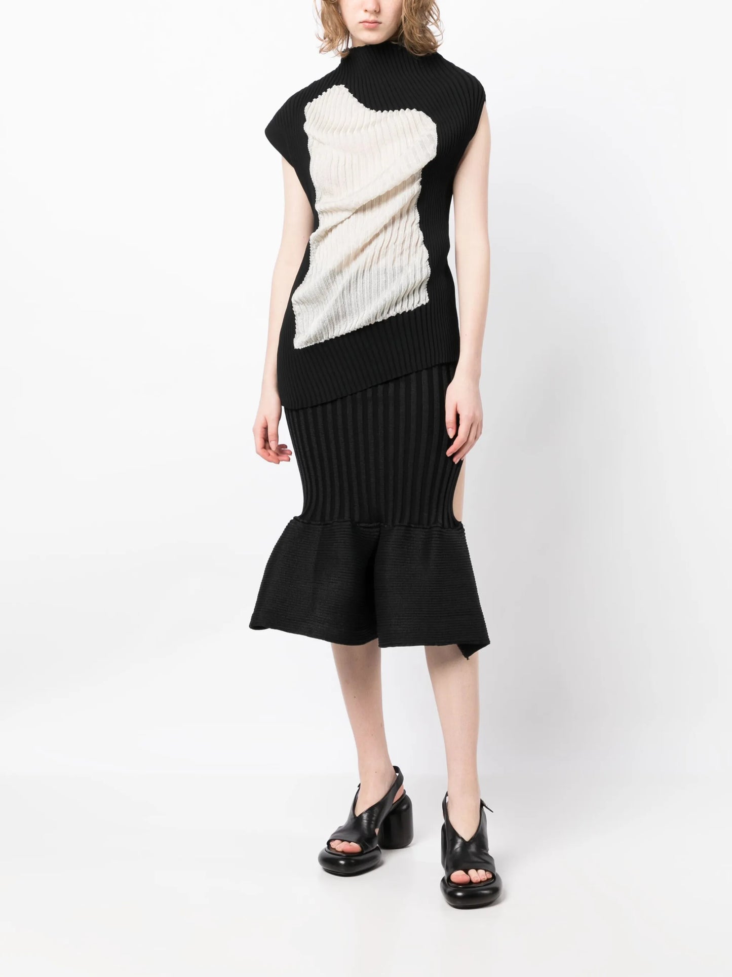 asymmetric ribbed-knit top