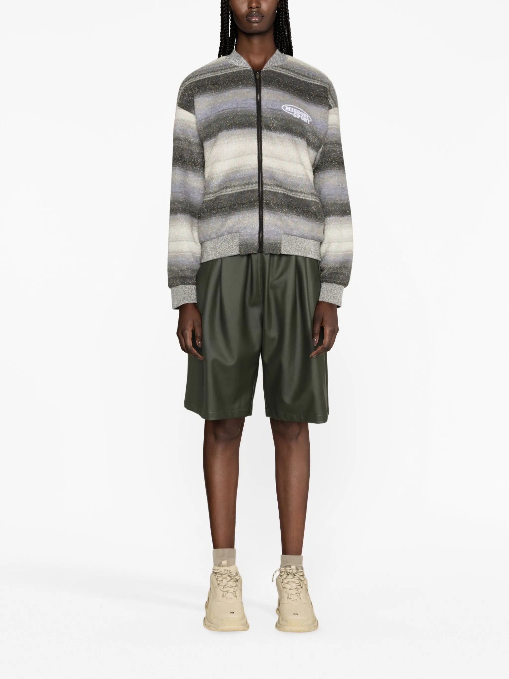 glitter-detail striped bomber jacket