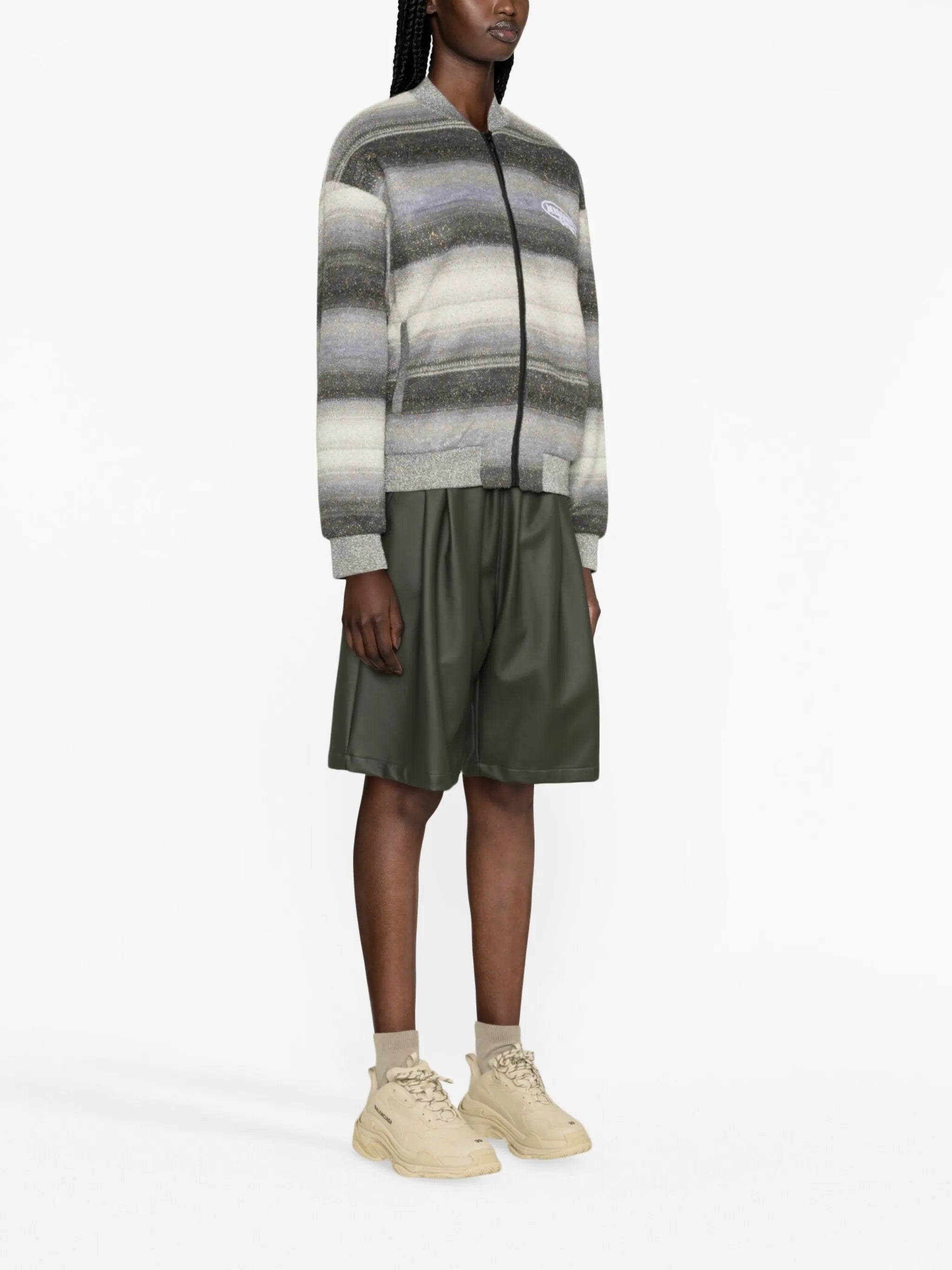glitter-detail striped bomber jacket