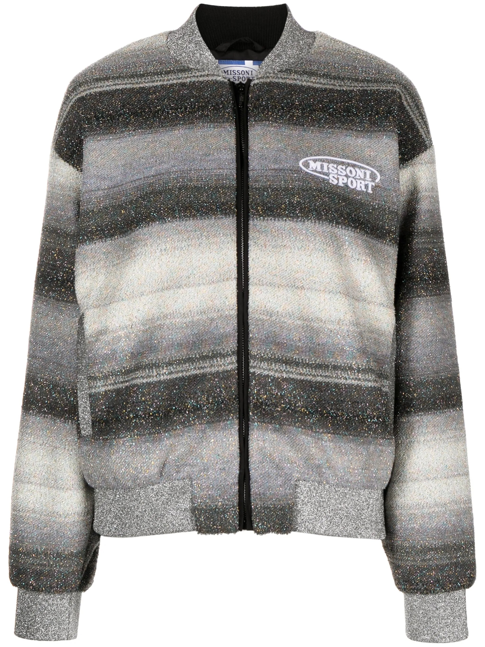 glitter-detail striped bomber jacket