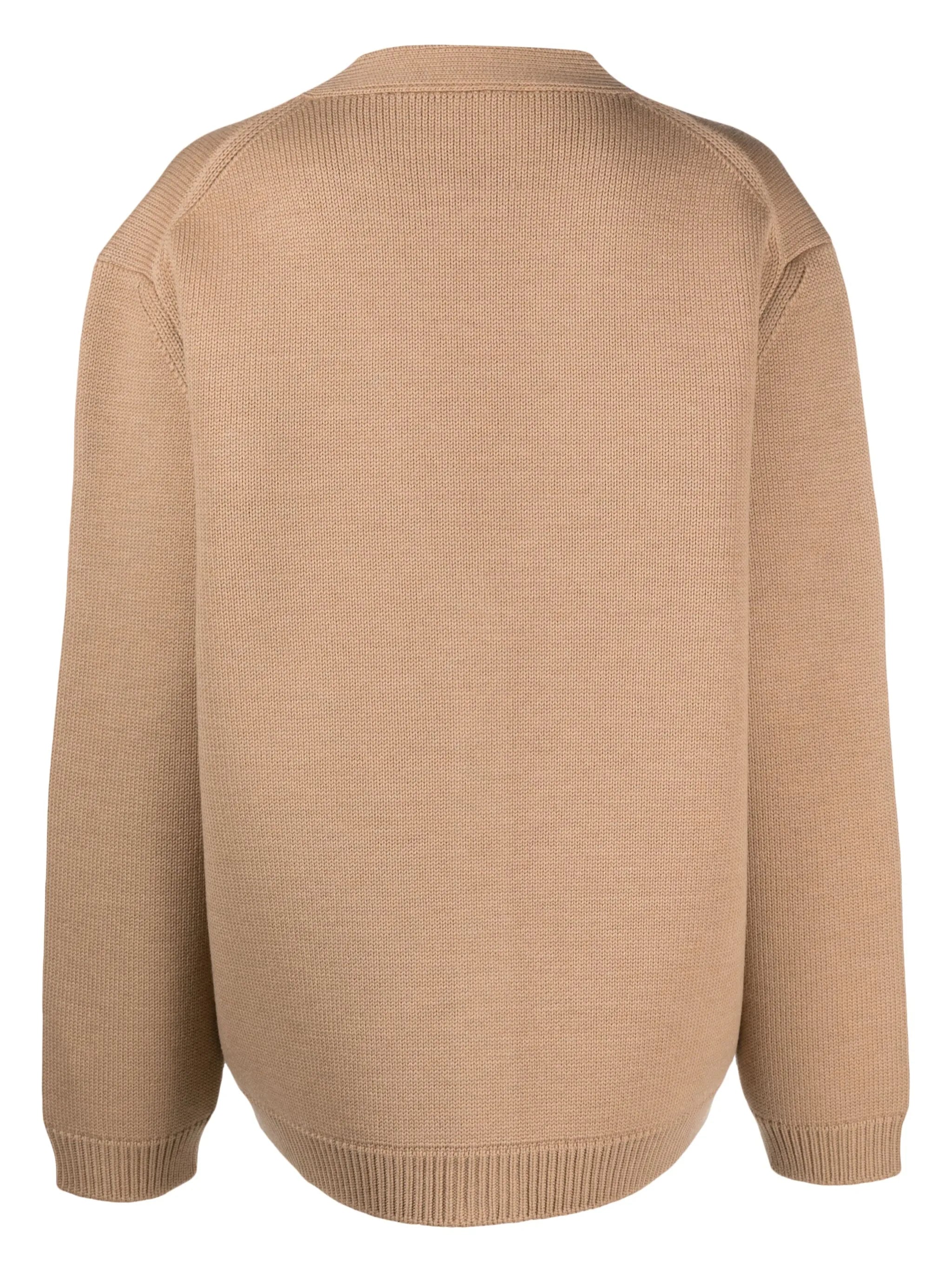 logo-embroidered wool blend cardigan