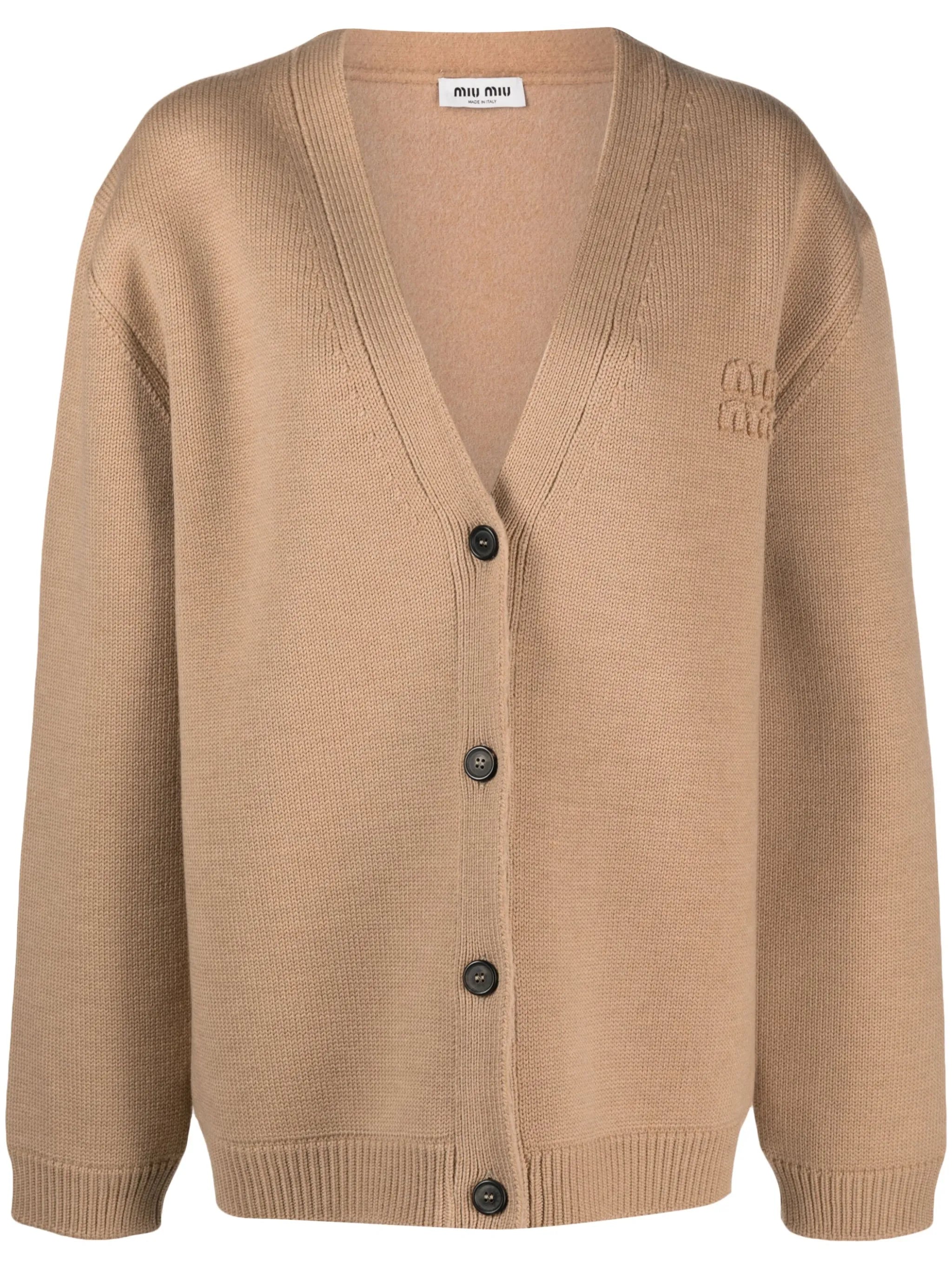 logo-embroidered wool blend cardigan