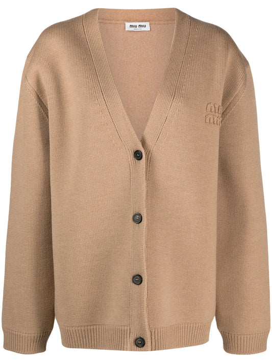 logo-embroidered wool blend cardigan