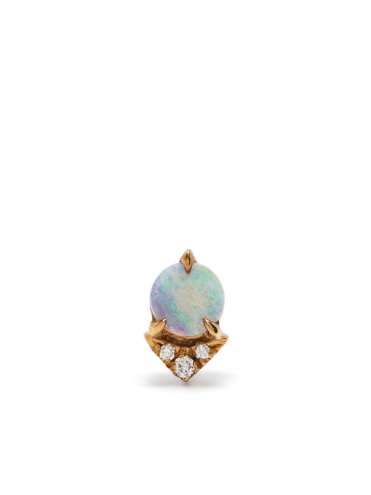18kt yellow gold diamond and opal stud earring