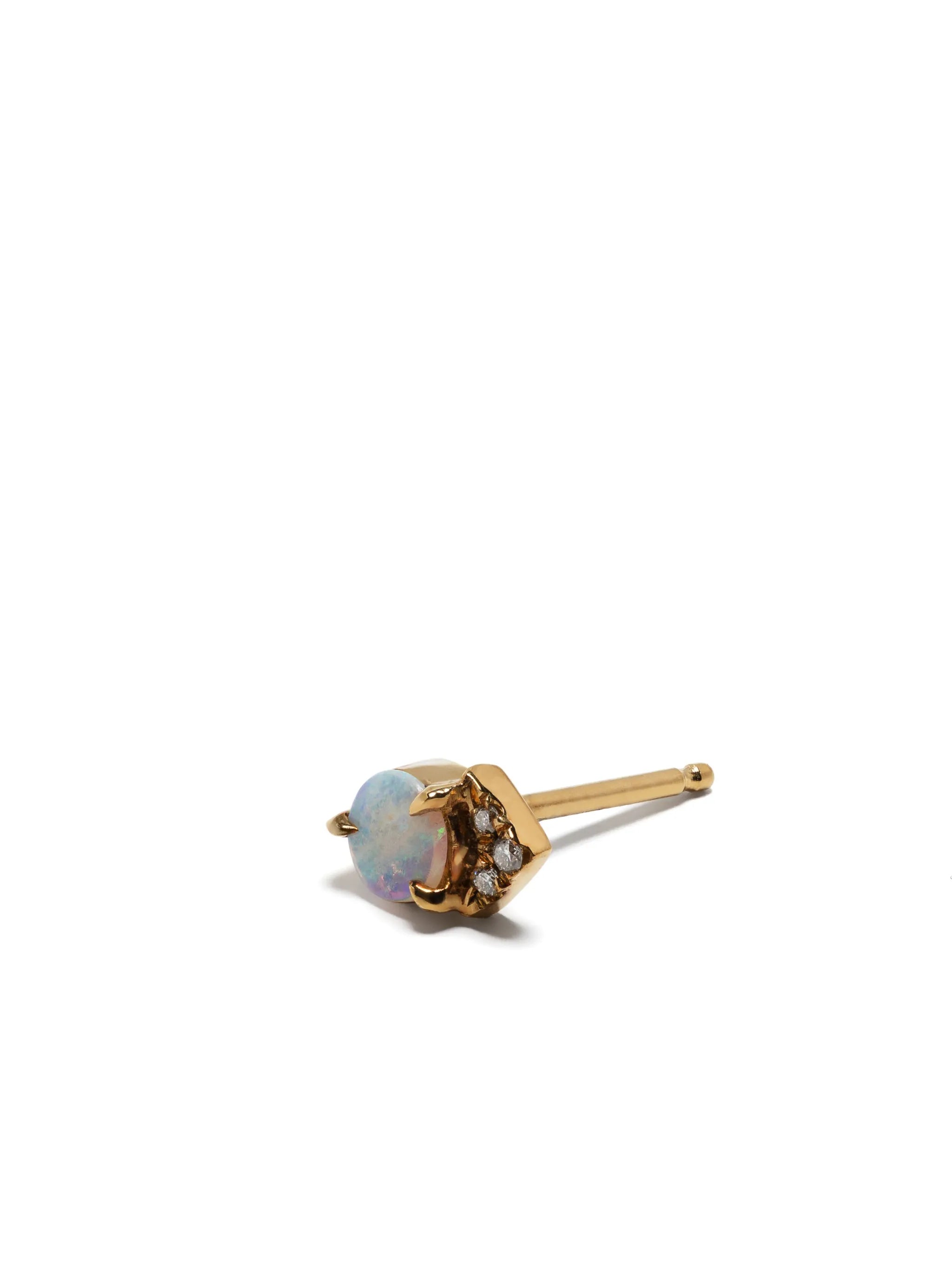 18kt yellow gold diamond and opal stud earring
