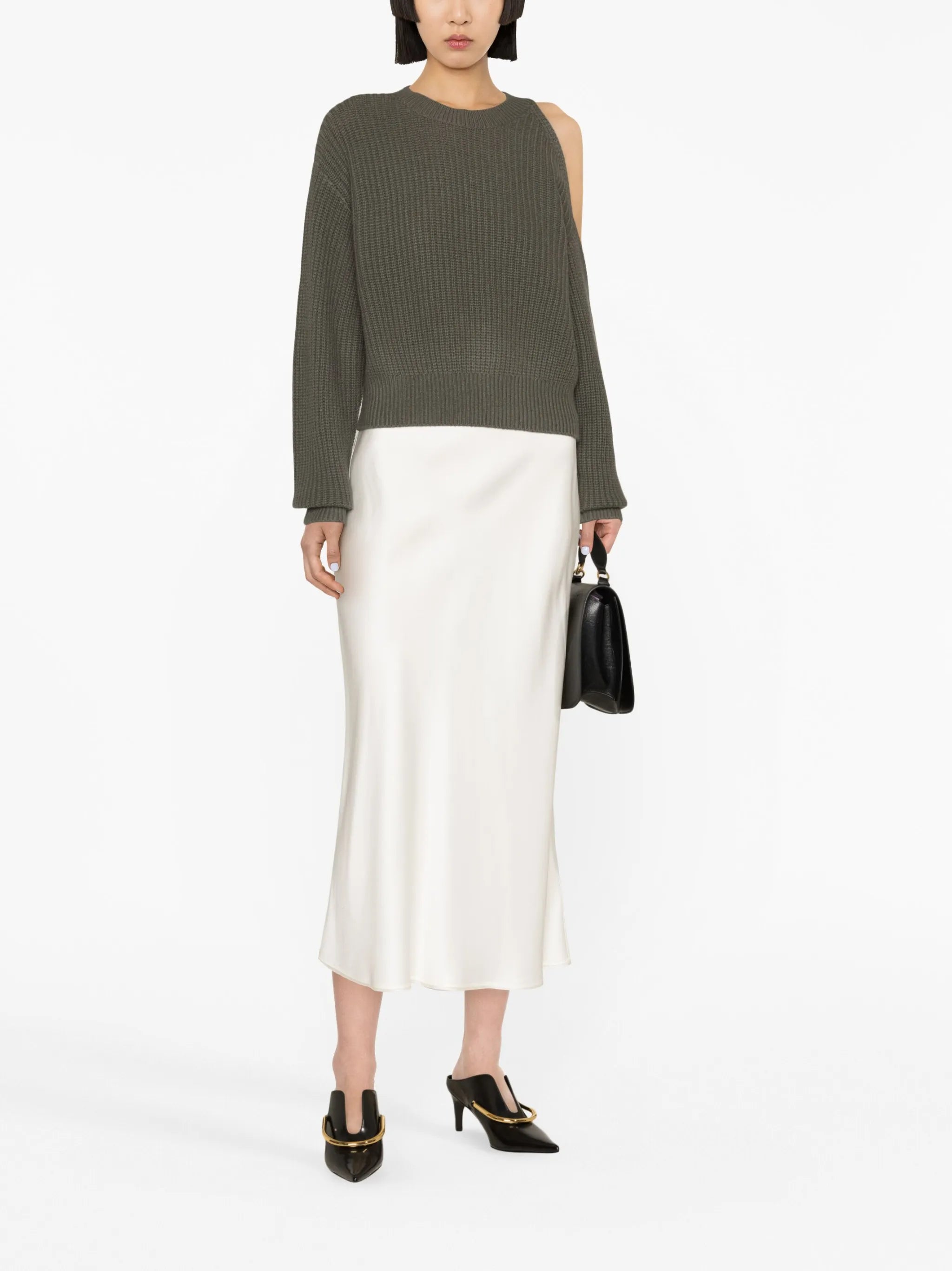Leora cold-shoulder ribbed-knit jumper