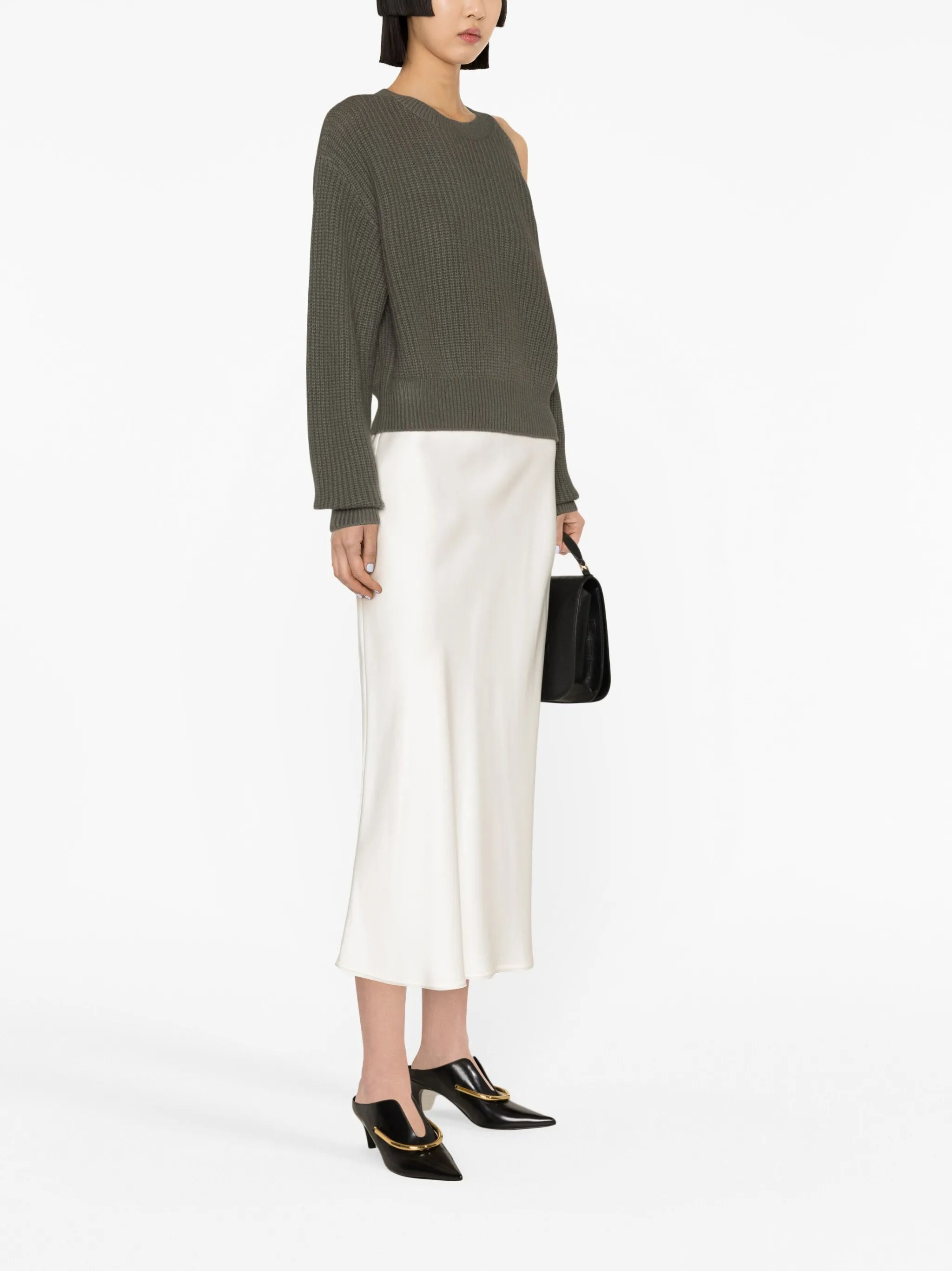 Leora cold-shoulder ribbed-knit jumper