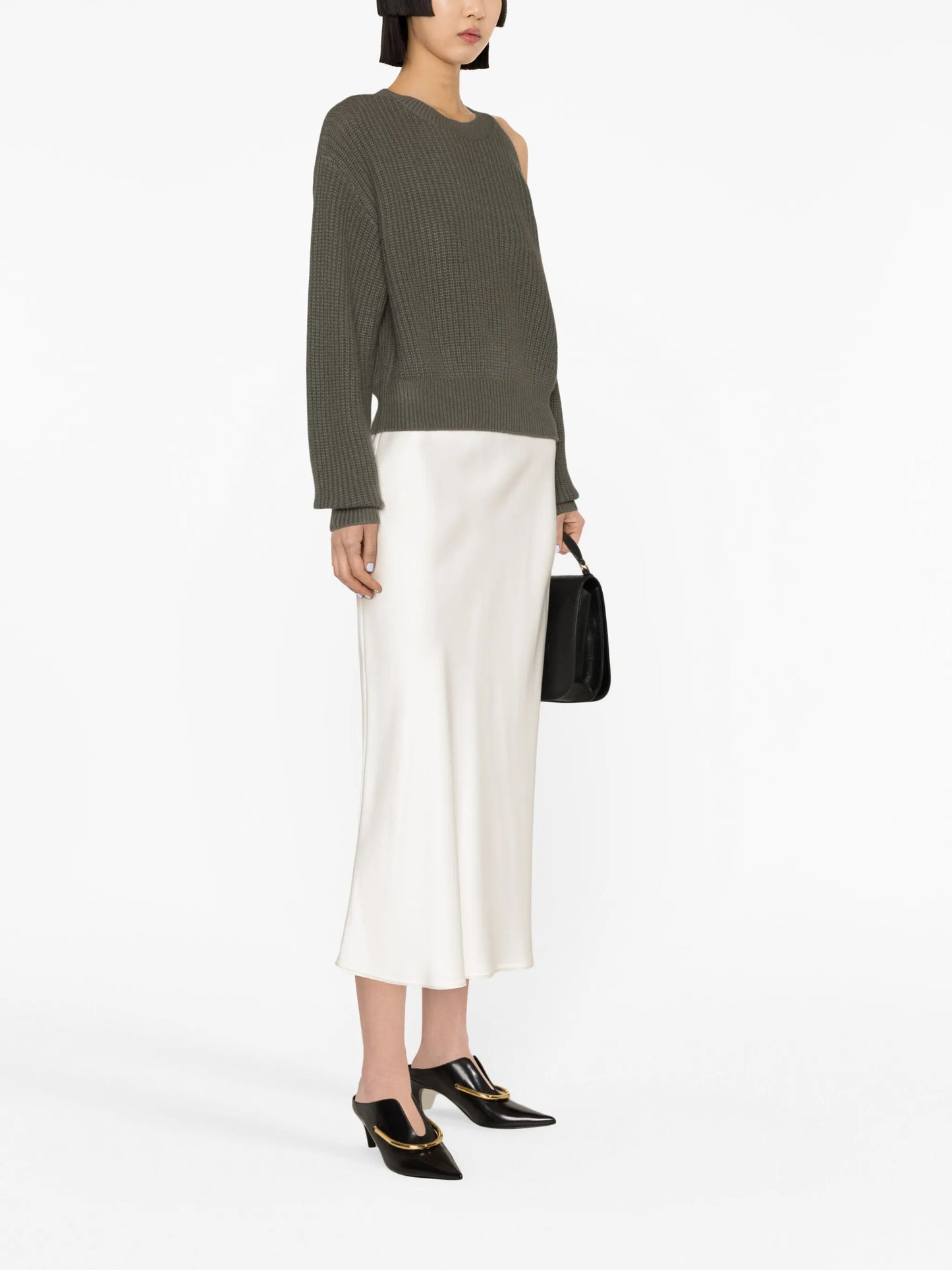 Leora cold-shoulder ribbed-knit jumper