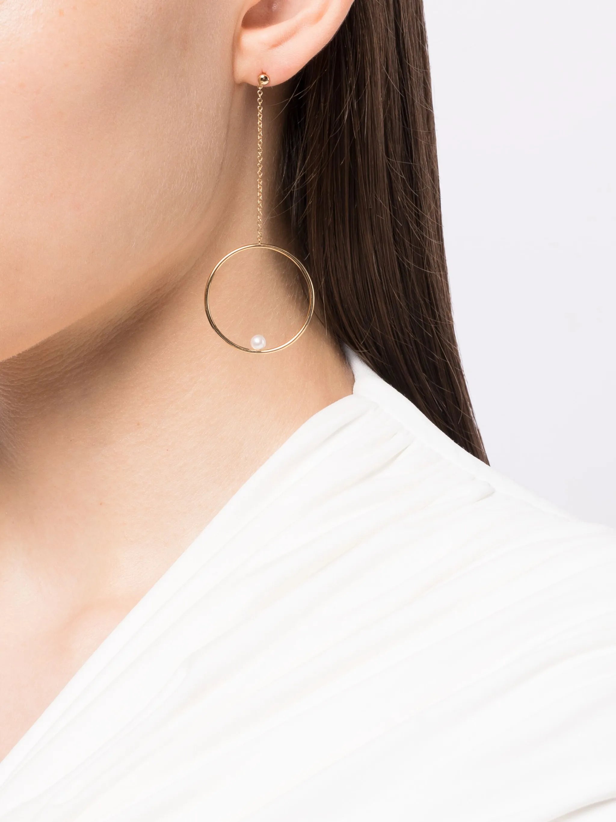 yellow gold pearl drop circle earring