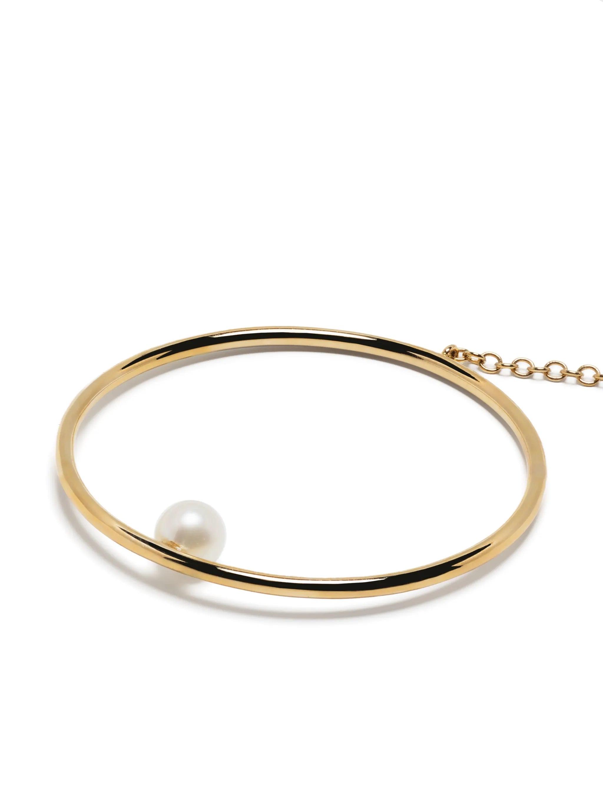 yellow gold pearl drop circle earring