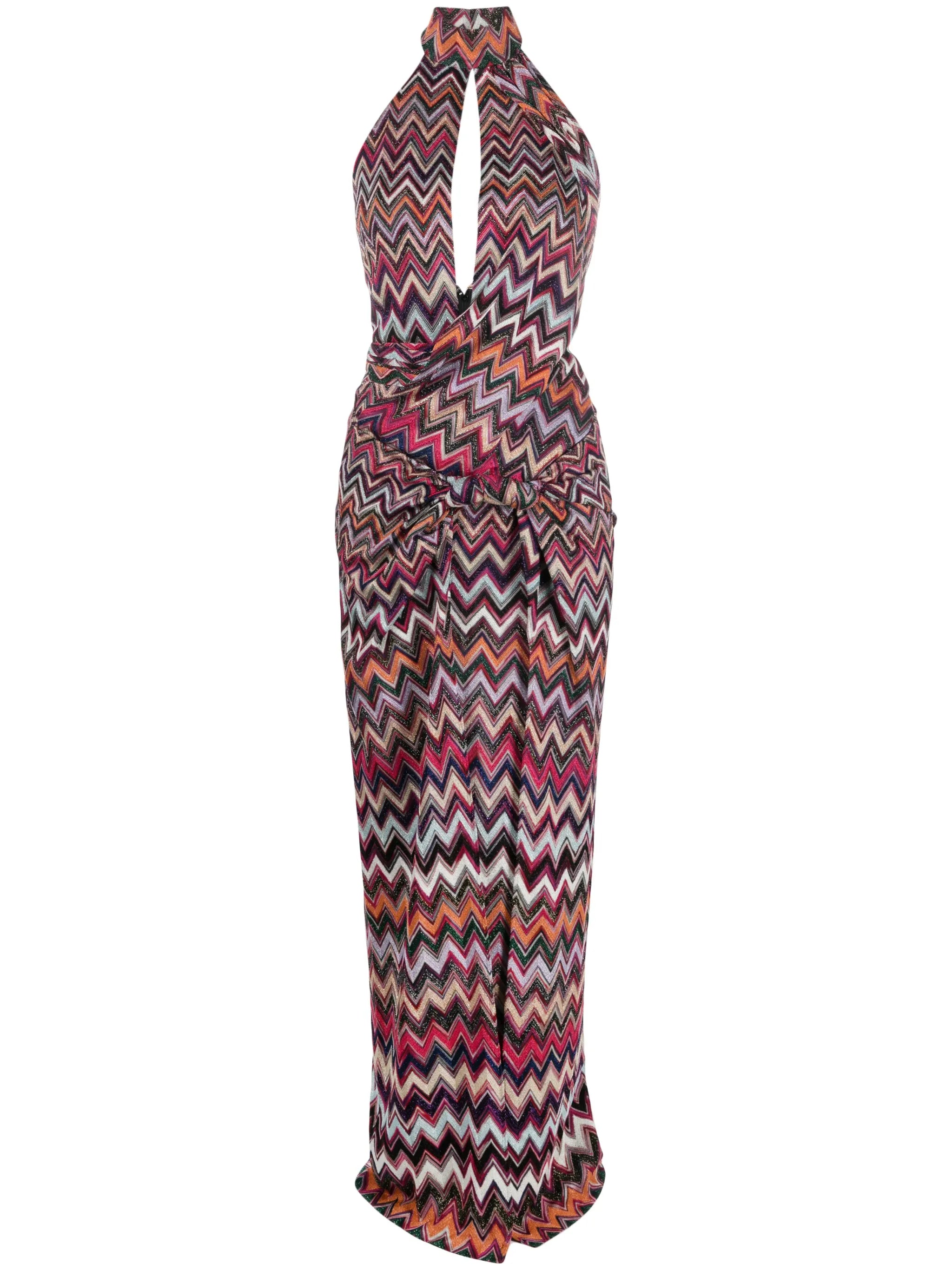 zigzag-print halterneck maxi dress