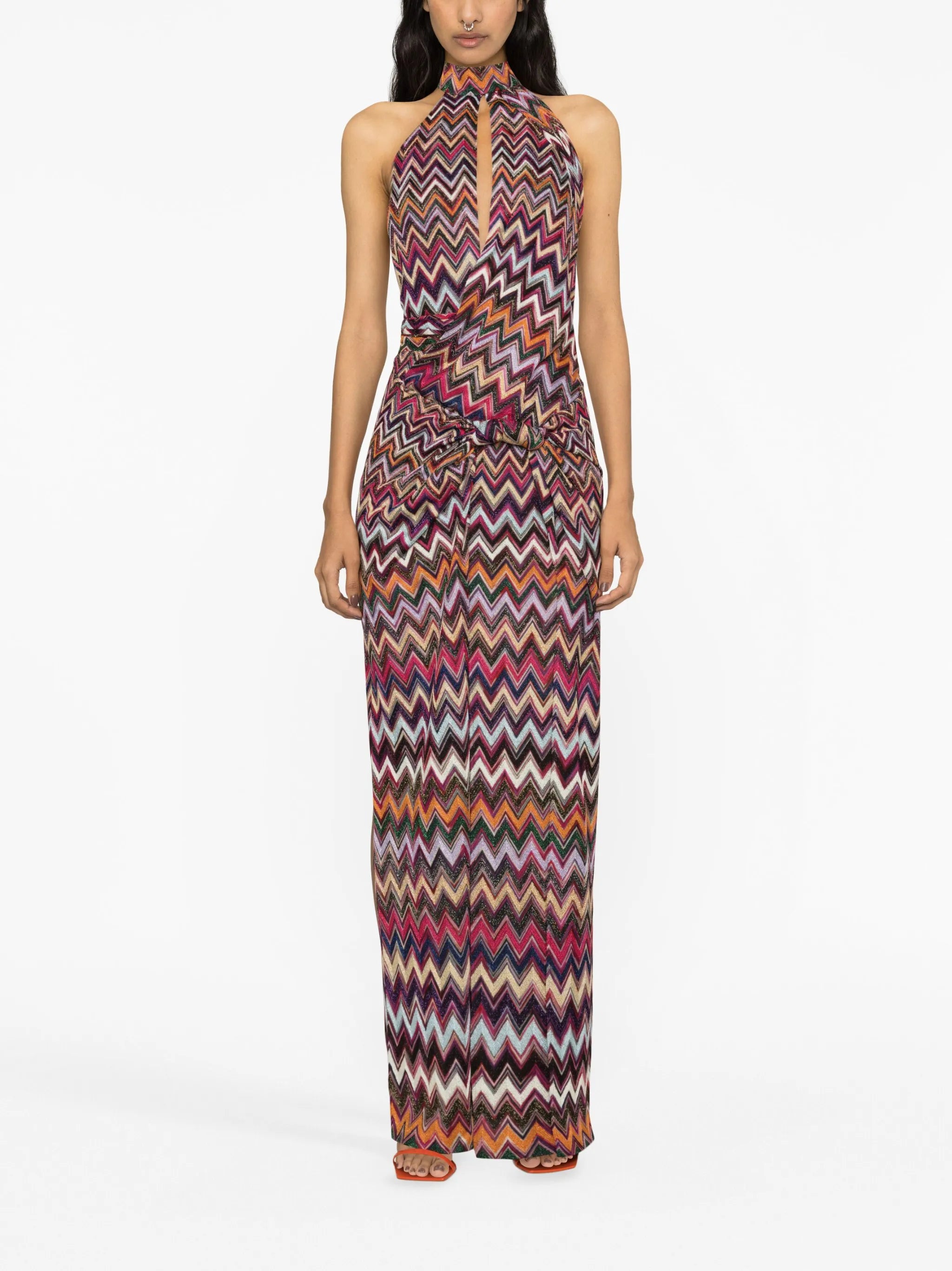 zigzag-print halterneck maxi dress