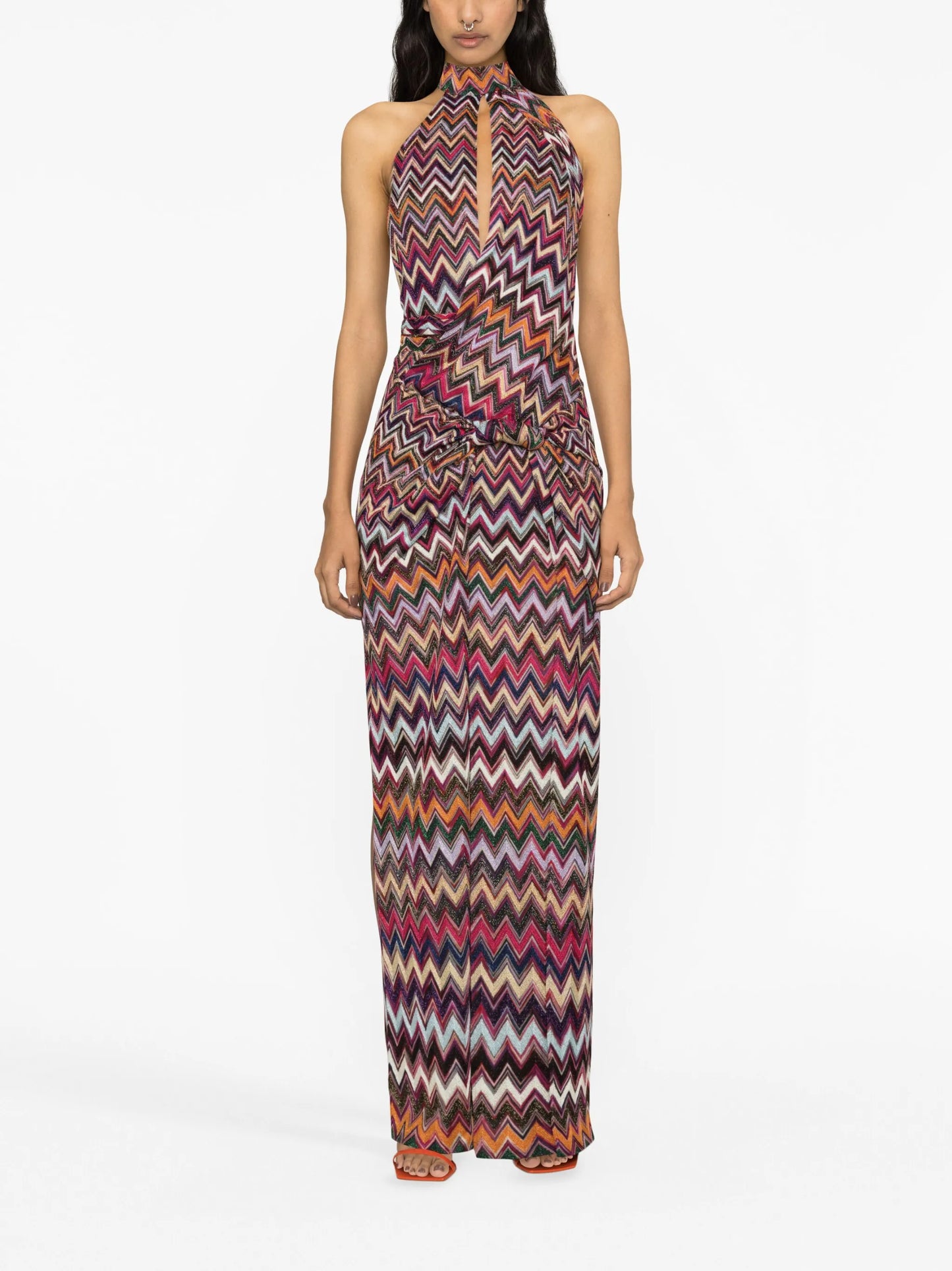 zigzag-print halterneck maxi dress