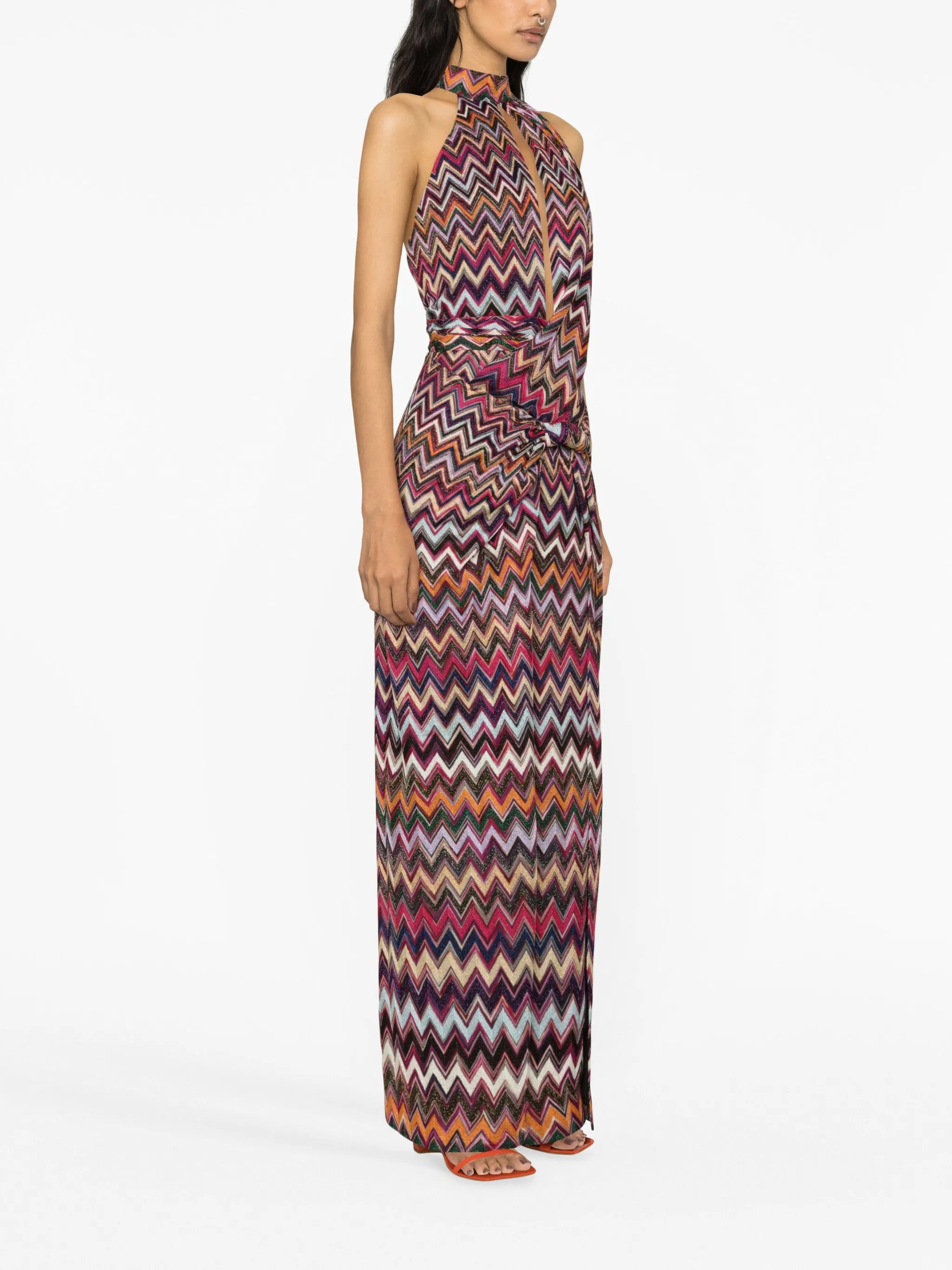 zigzag-print halterneck maxi dress