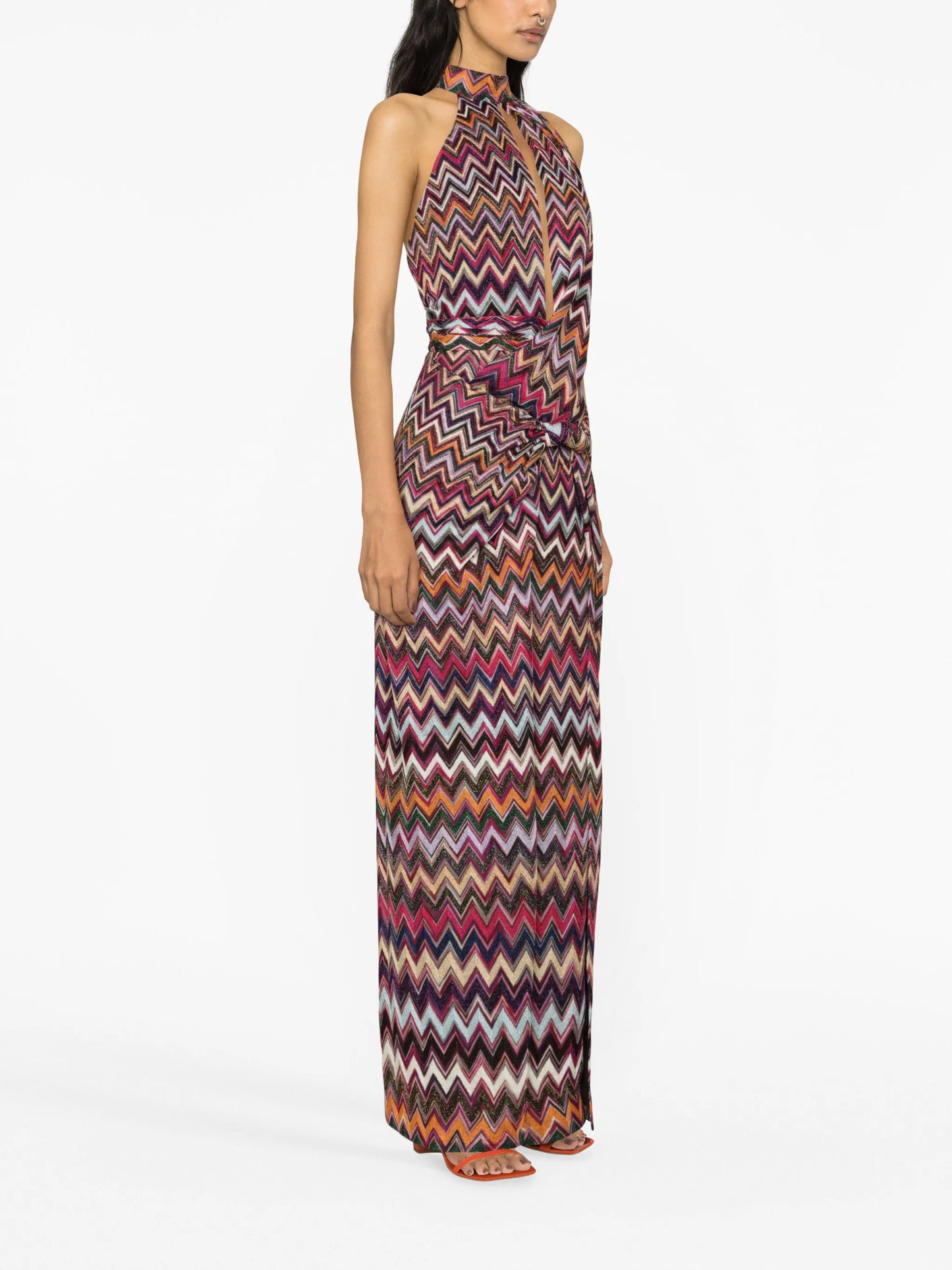 zigzag-print halterneck maxi dress