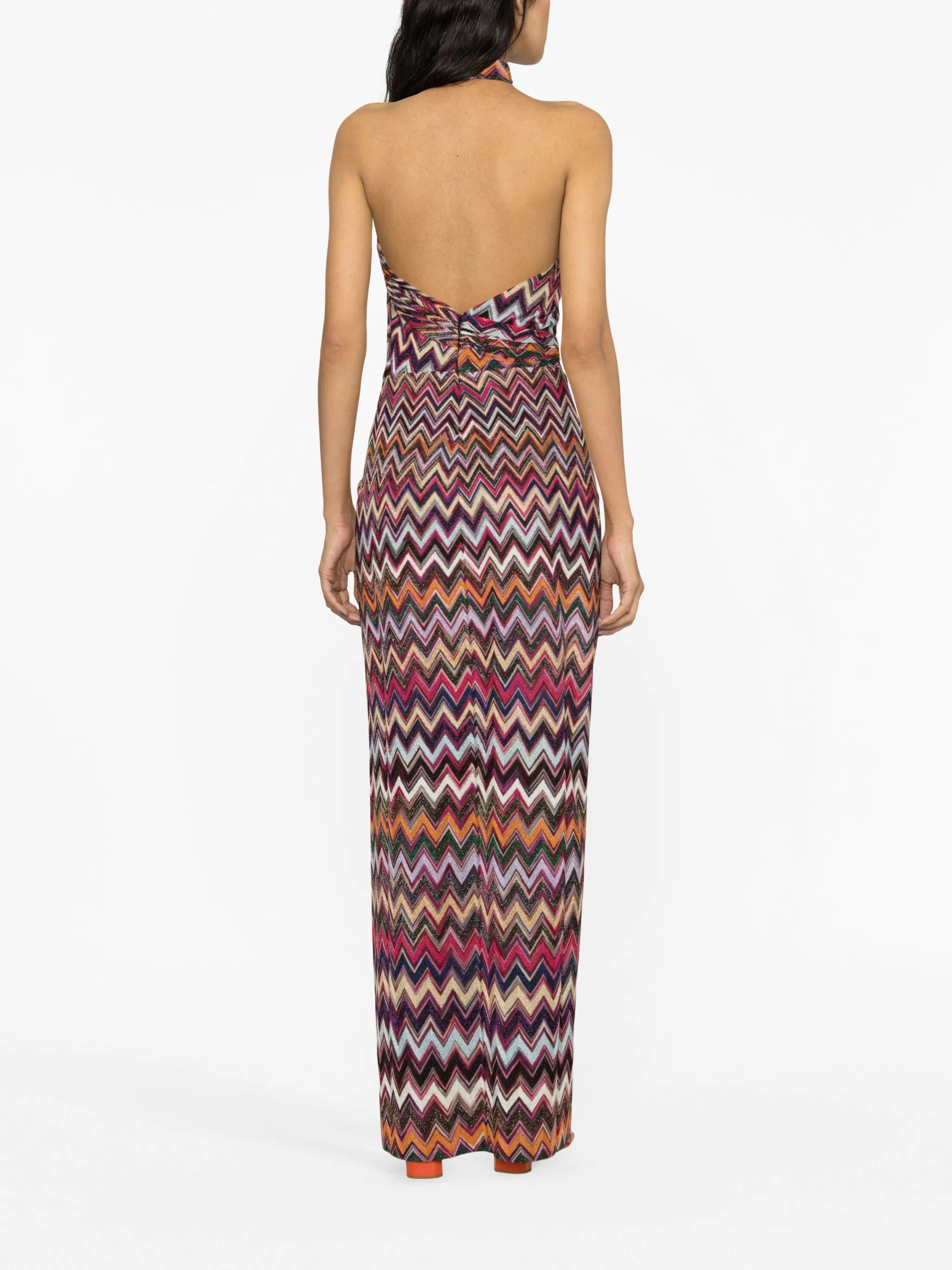 zigzag-print halterneck maxi dress