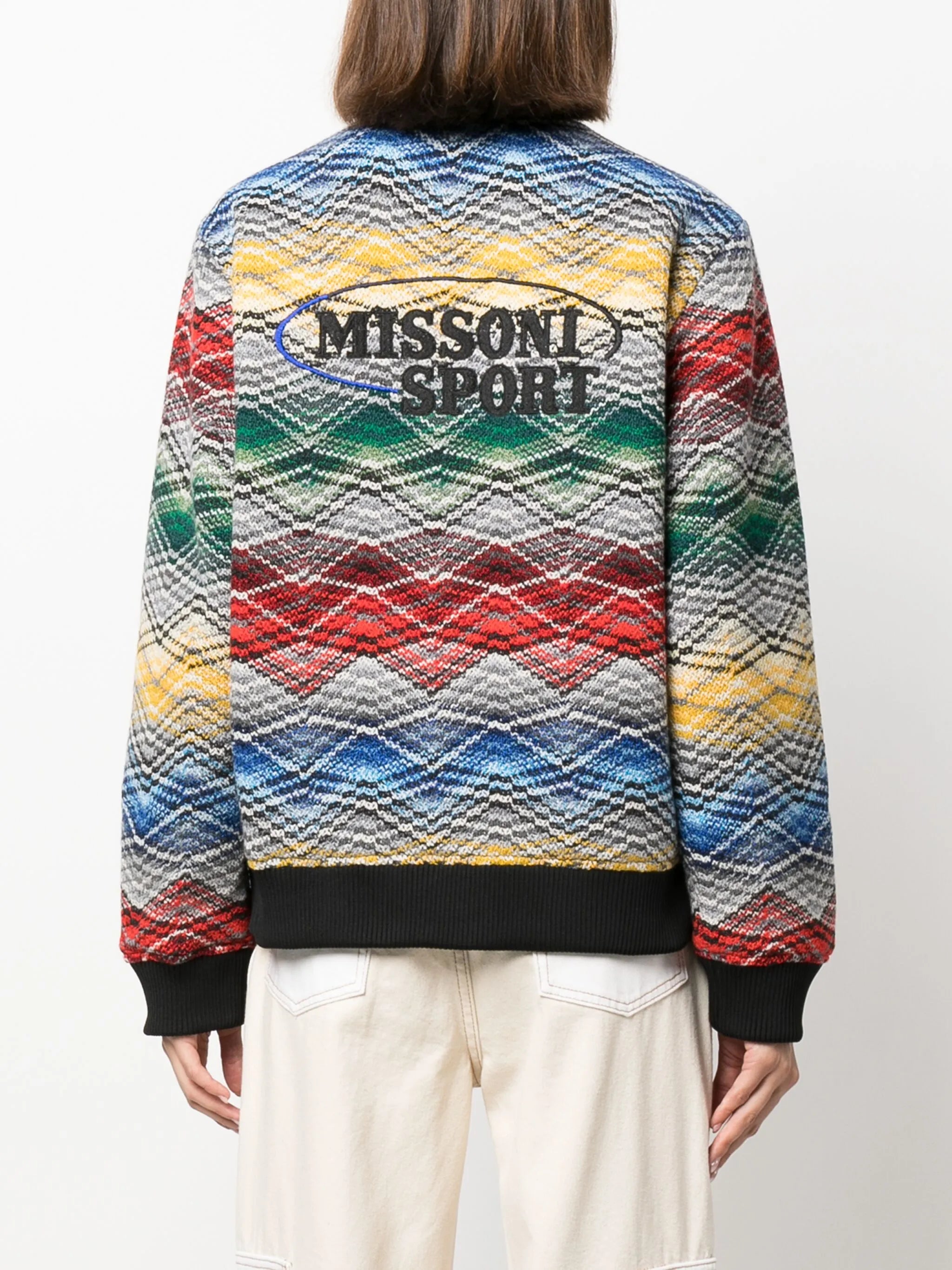 logo-embroidered zigzag-print bomber jacket